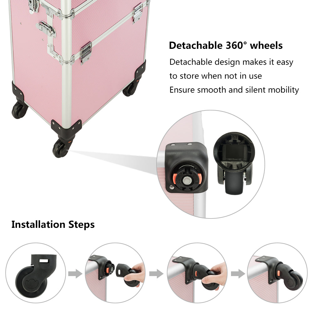 Omysalon MCA201 2-in-1 Aluminum Rolling Makeup Cosmetic Organizer Train Case