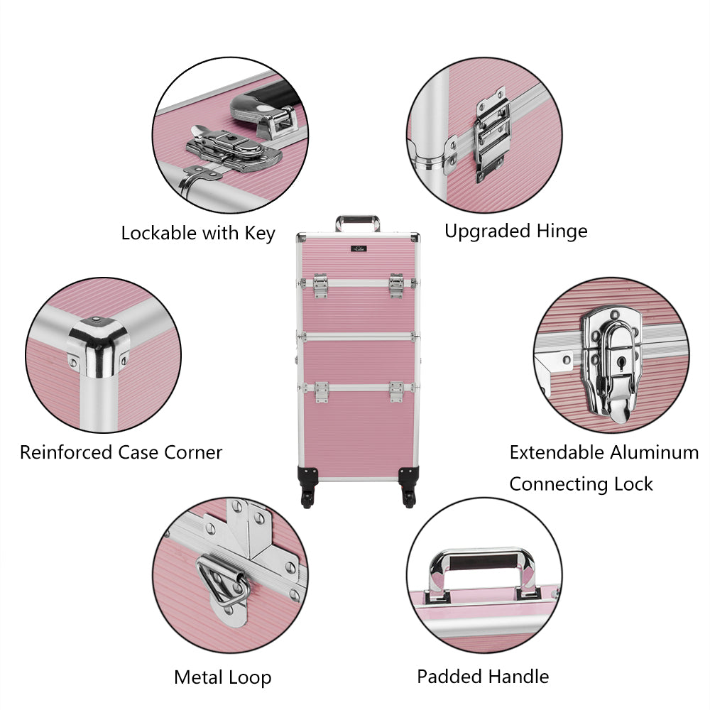 Omysalon MCA201 2-in-1 Aluminum Rolling Makeup Cosmetic Organizer Train Case