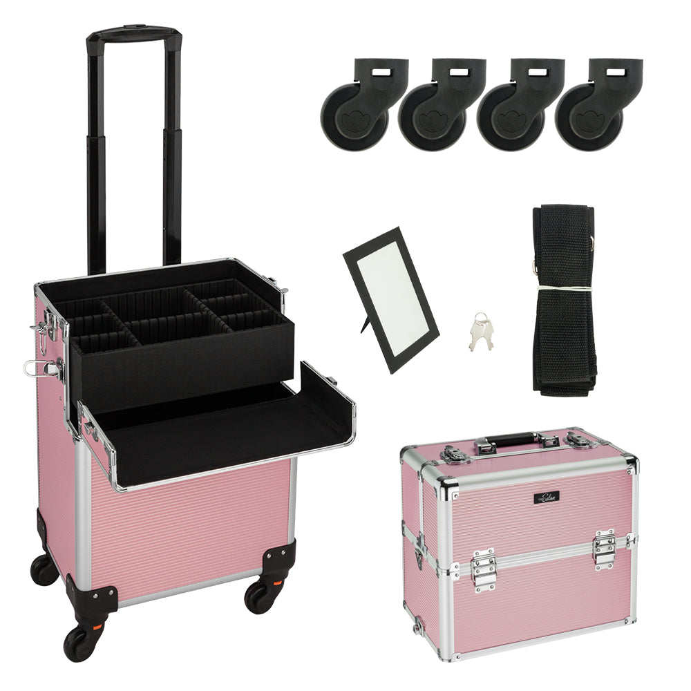 Omysalon MCA201 2-in-1 Aluminum Rolling Makeup Cosmetic Organizer Train Case