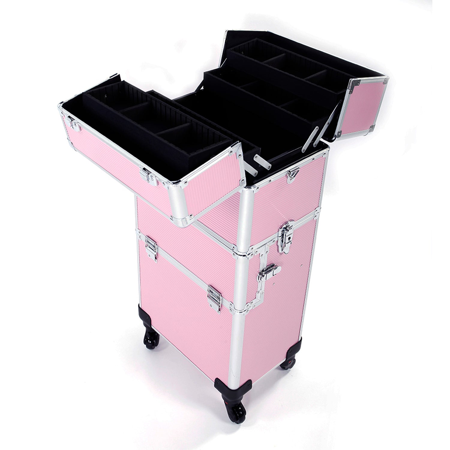 Omysalon MCA201 2-in-1 Aluminum Rolling Makeup Cosmetic Organizer Train Case