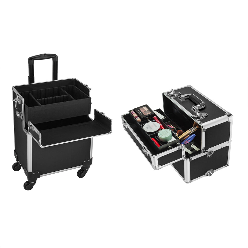 Omysalon MCA301 2-in-1 Aluminum Rolling Makeup Train Organizer