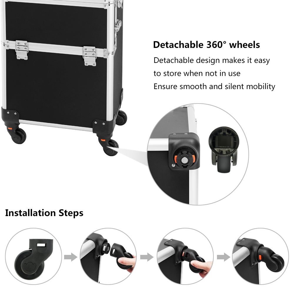 Omysalon MCA301 2-in-1 Aluminum Rolling Makeup Train Organizer