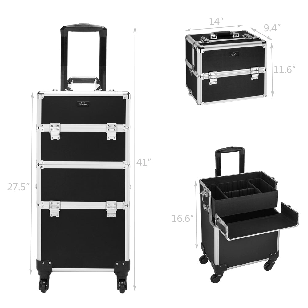 Omysalon MCA301 2-in-1 Aluminum Rolling Makeup Train Organizer