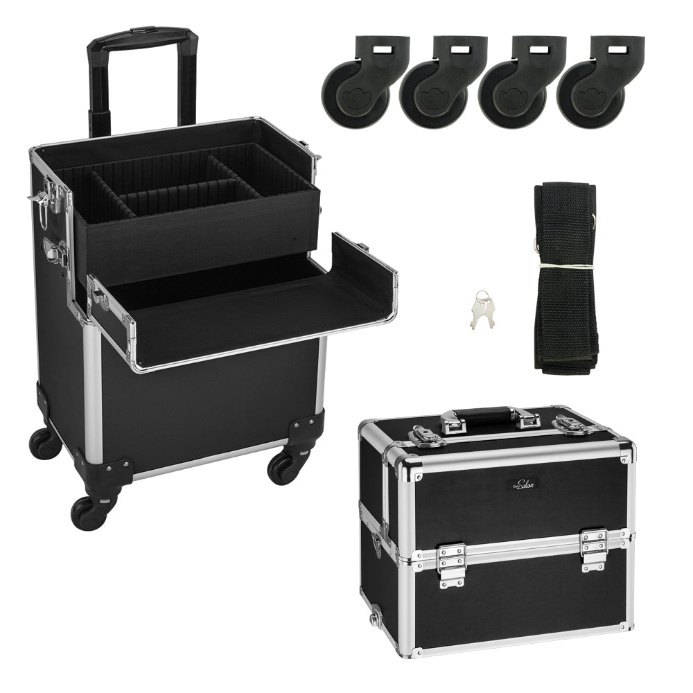 Omysalon MCA301 2-in-1 Aluminum Rolling Makeup Train Organizer