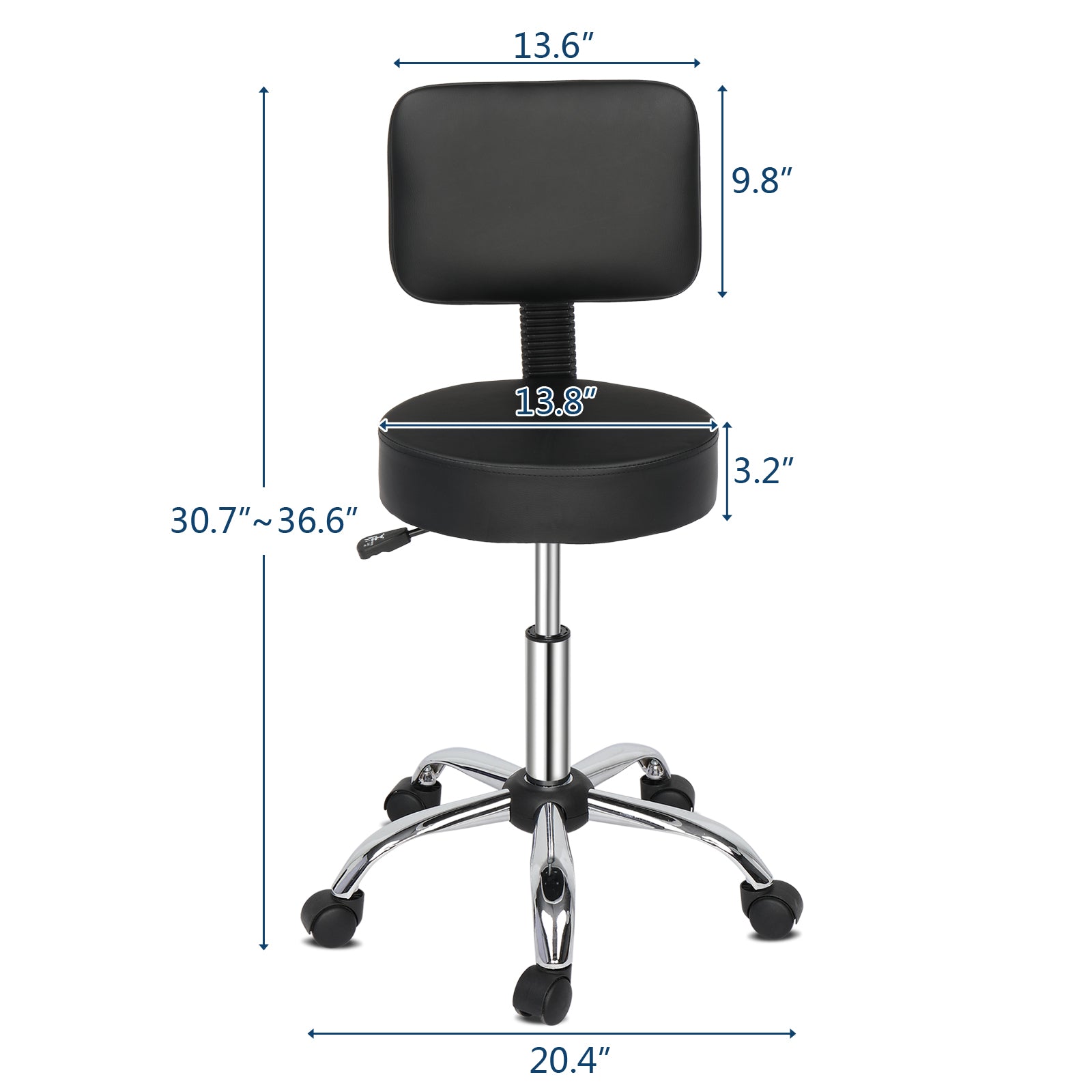 OmySalon Modern Height Adjustable Rotation Salon Round Bar Stool with Back