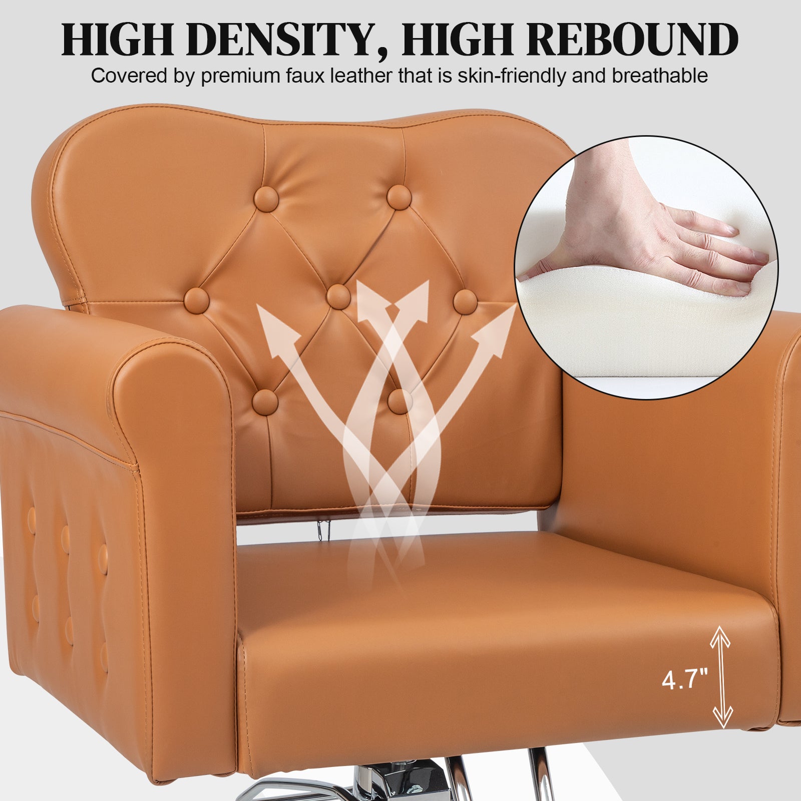 OmySalon SC2701 Heavy Duty Hydraulic Swivel Hair Stylist Salon Chair w/Button Tufting and Curved Backrest