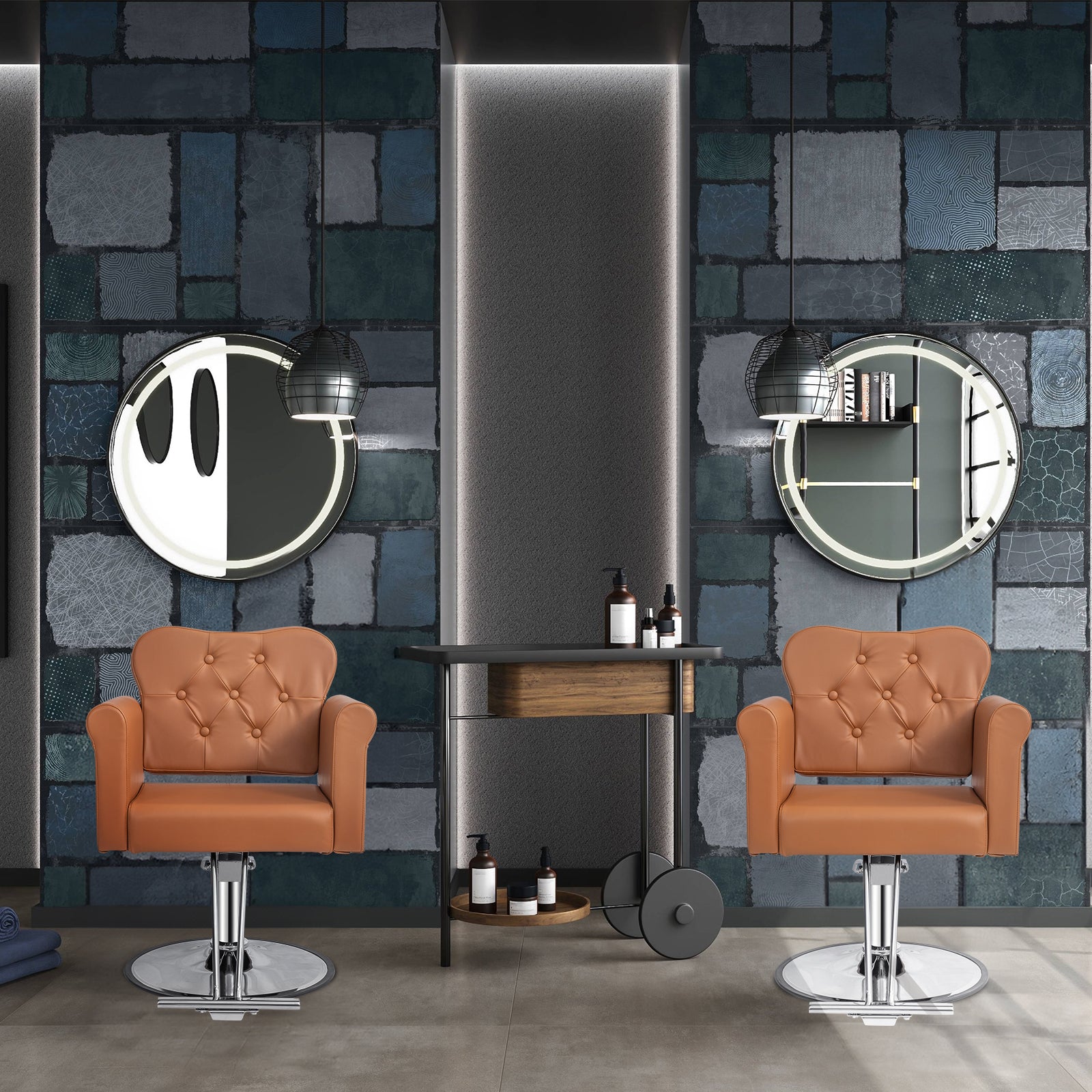 OmySalon SC2701 Heavy Duty Hydraulic Swivel Hair Stylist Salon Chair w/Button Tufting and Curved Backrest