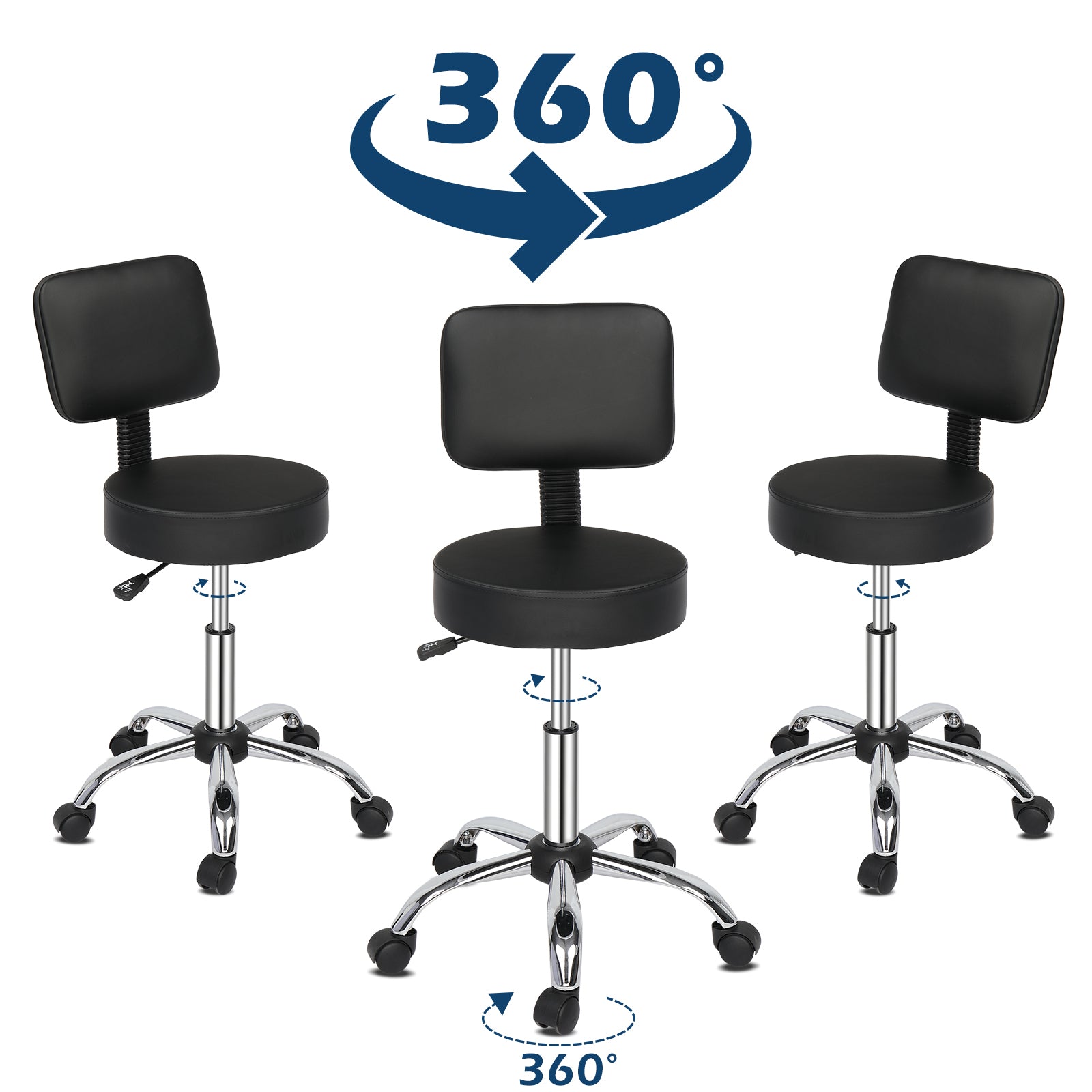 OmySalon Modern Height Adjustable Rotation Salon Round Bar Stool with Back