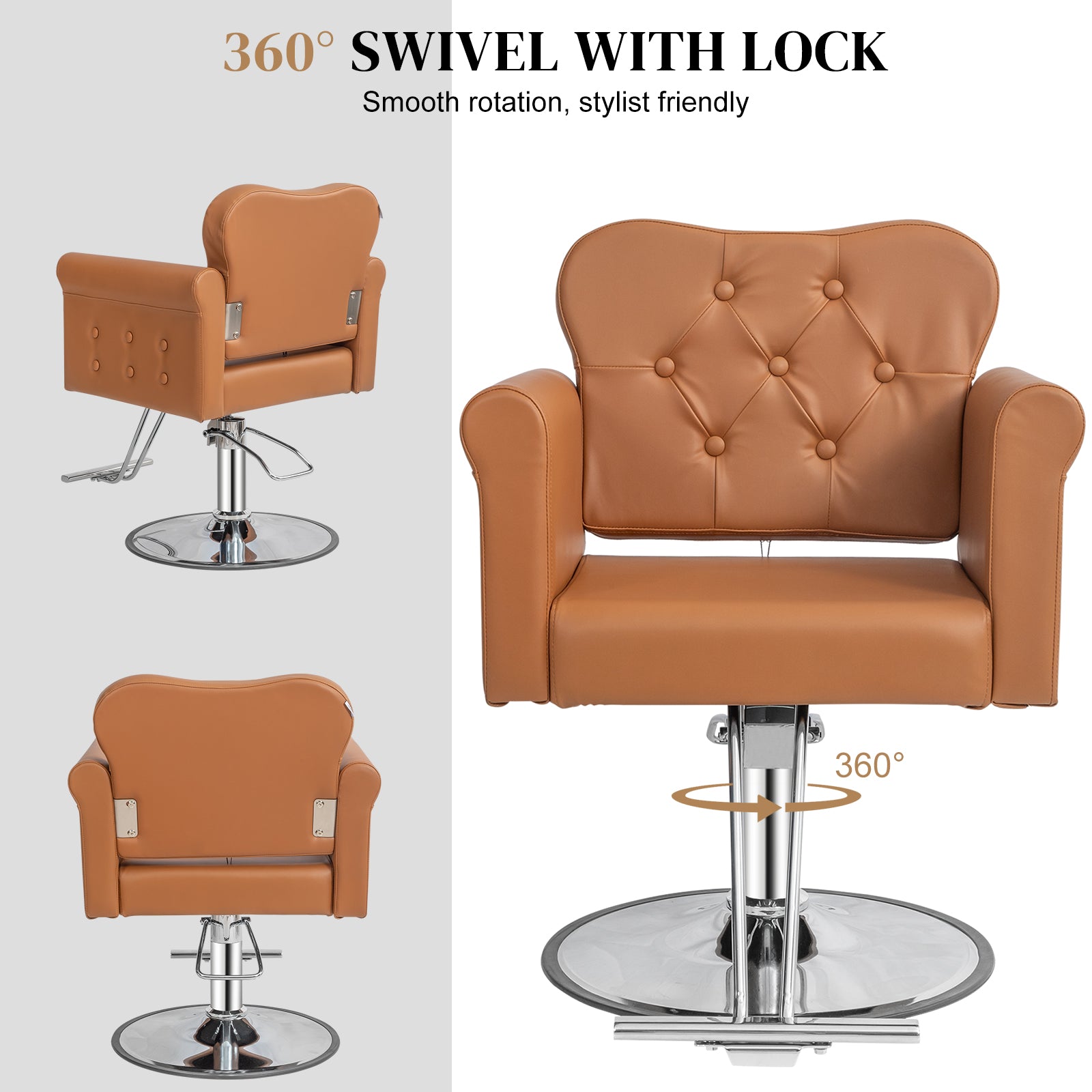 OmySalon SC2701 Heavy Duty Hydraulic Swivel Hair Stylist Salon Chair w/Button Tufting and Curved Backrest
