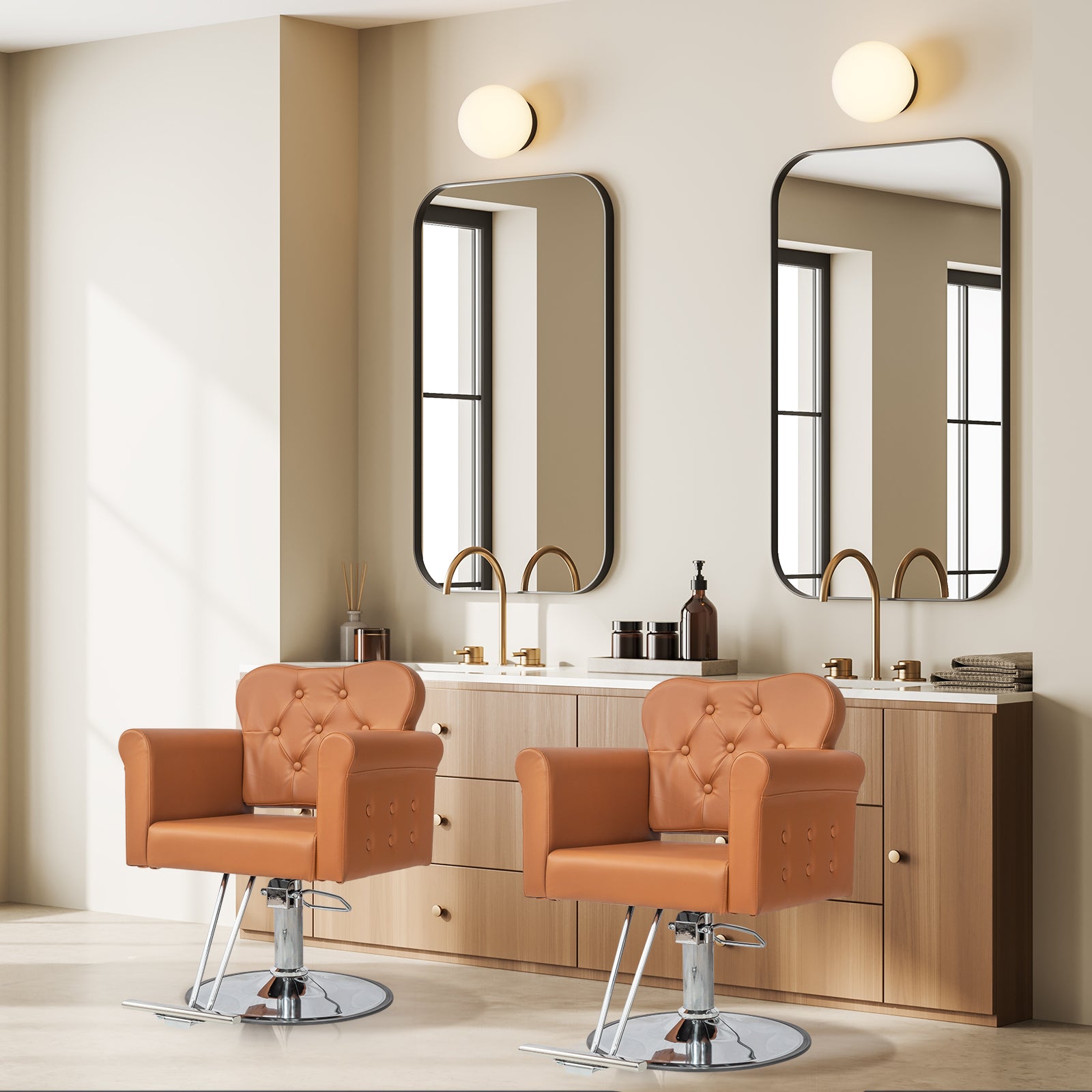 OmySalon SC2701 Heavy Duty Hydraulic Swivel Hair Stylist Salon Chair w/Button Tufting and Curved Backrest