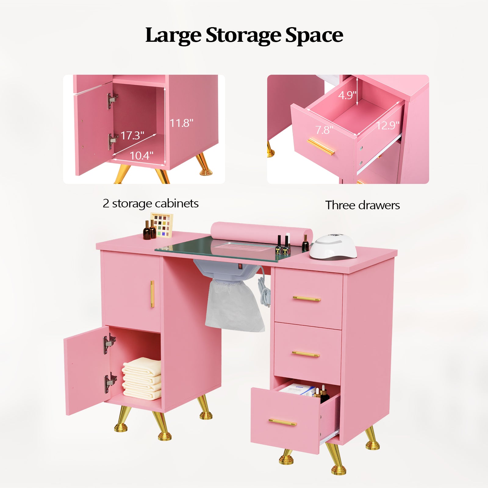 OmySalon MTDGL Nail Manicure Table w/Glass Top & Electric Dust Collector & Wrist Rest