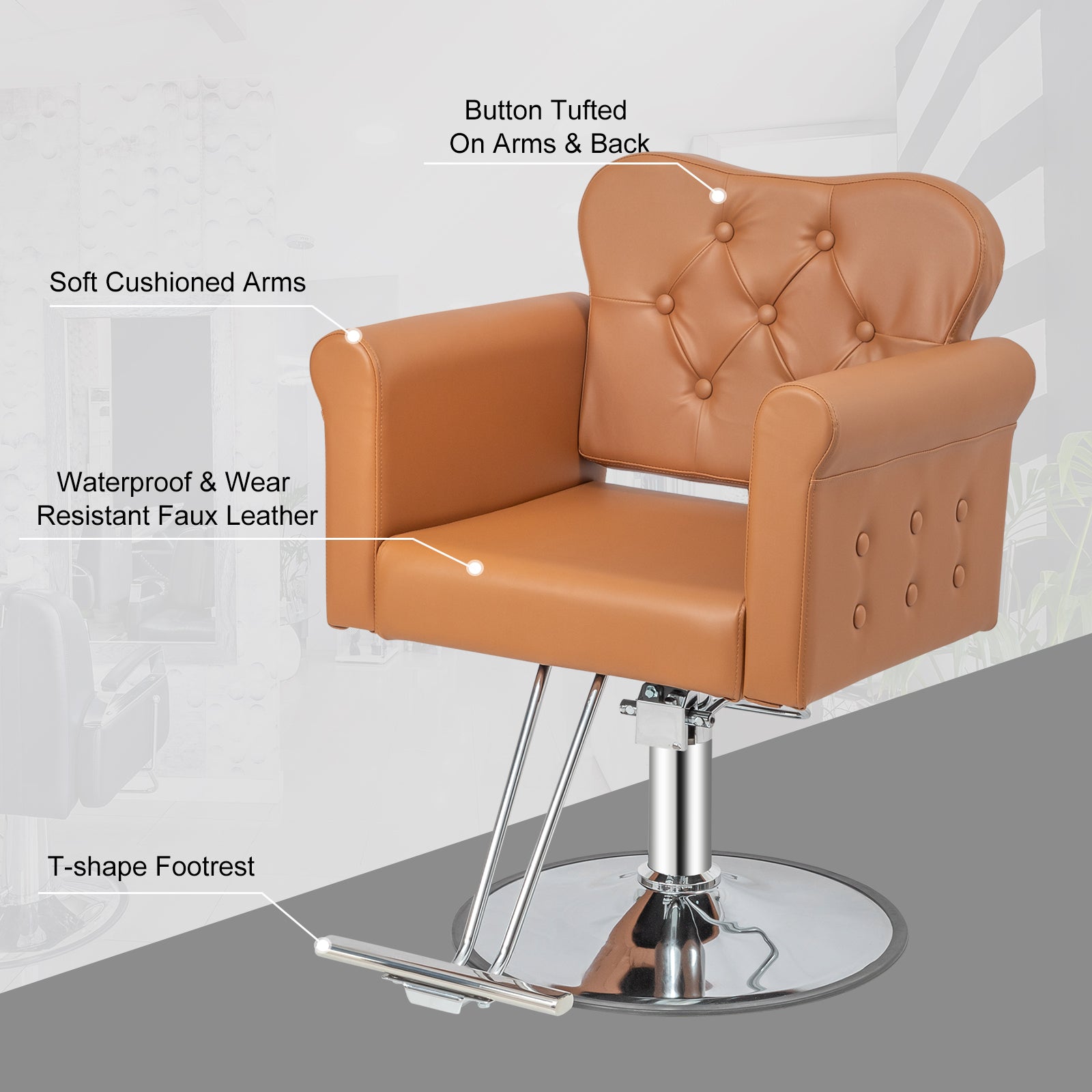 OmySalon SC2701 Heavy Duty Hydraulic Swivel Hair Stylist Salon Chair w/Button Tufting and Curved Backrest