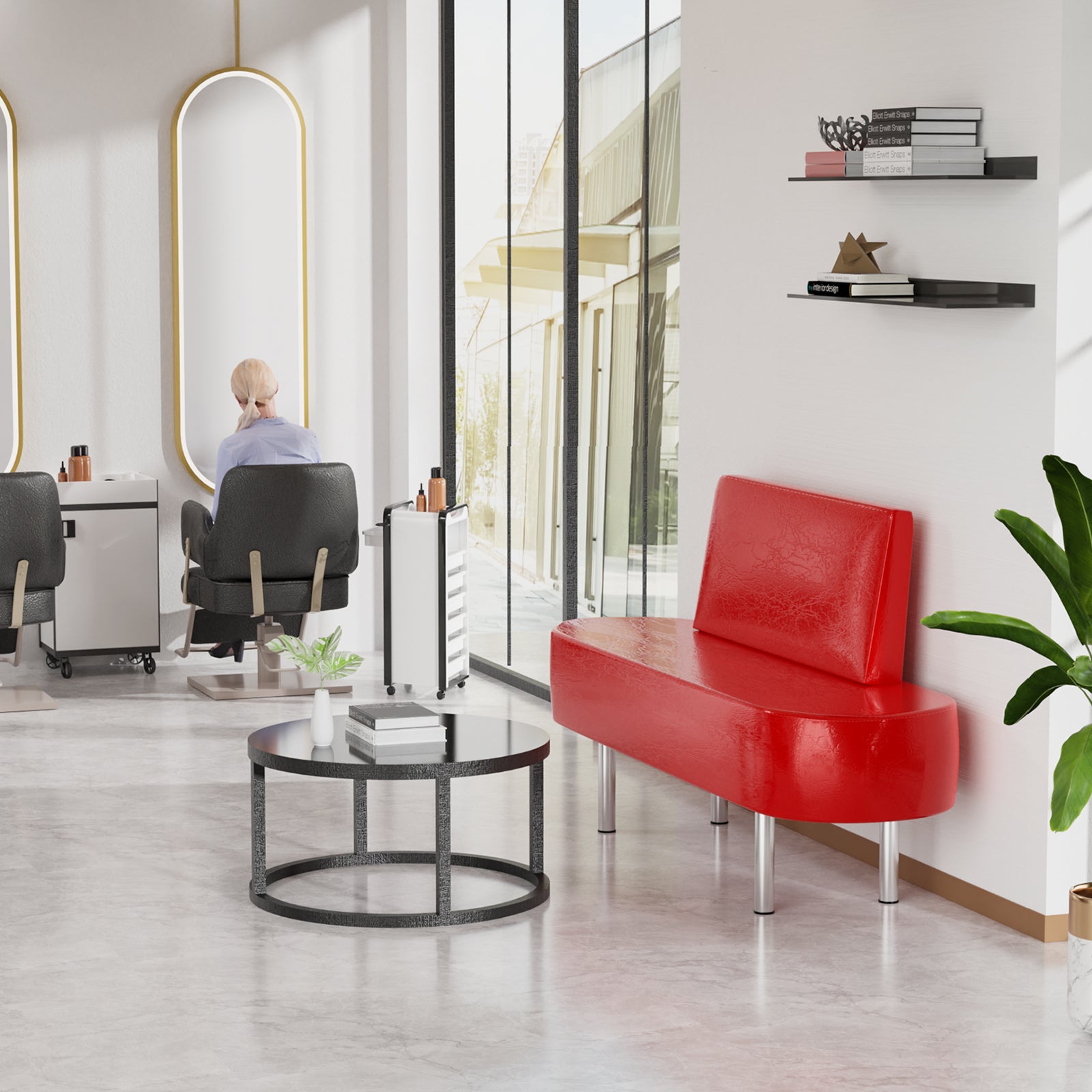 OmySalon WBWB Modern Reception Waiting Room Bench Chair with Backrest for Beauty Barber Salon SPA Office