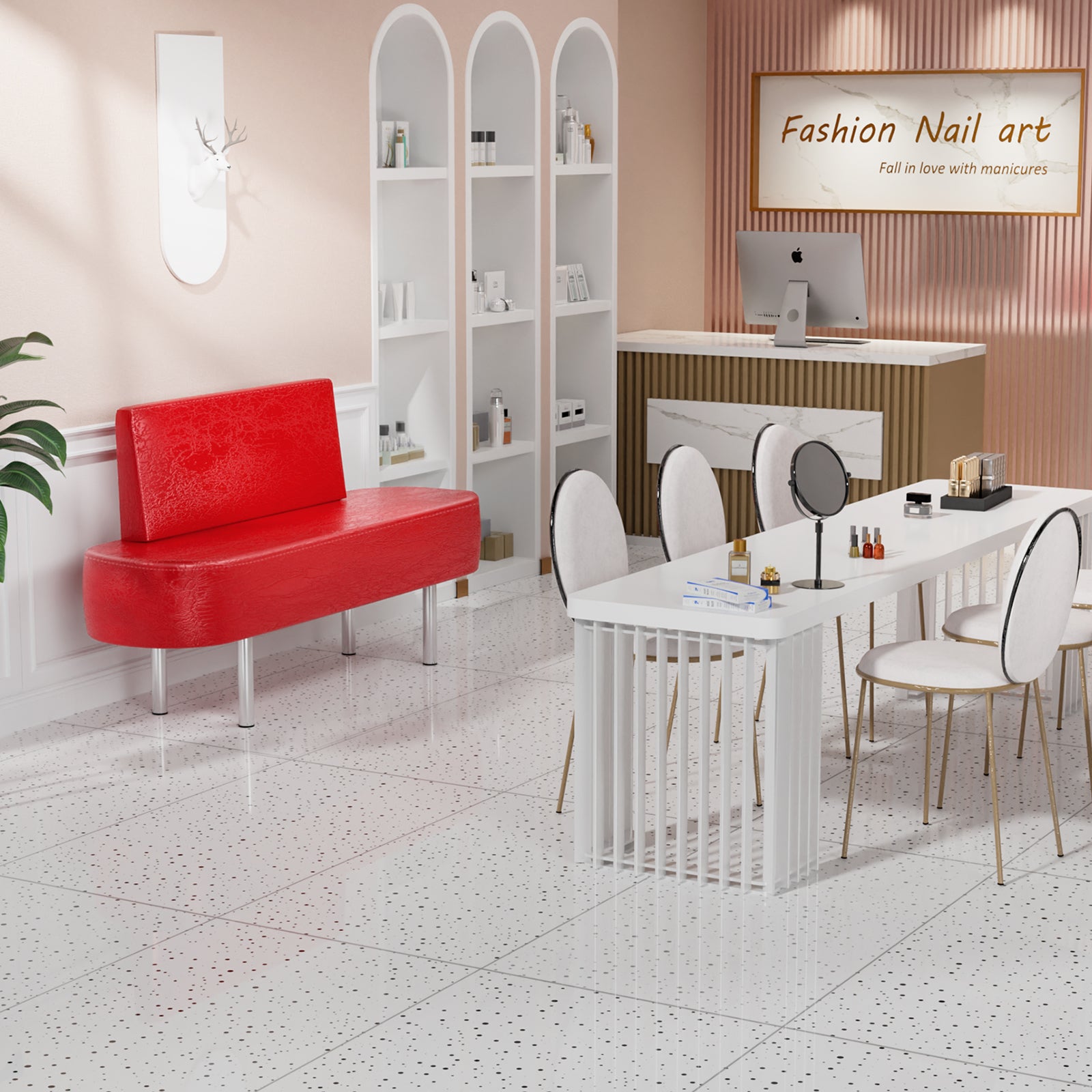 OmySalon WBWB Modern Reception Waiting Room Bench Chair with Backrest for Beauty Barber Salon SPA Office