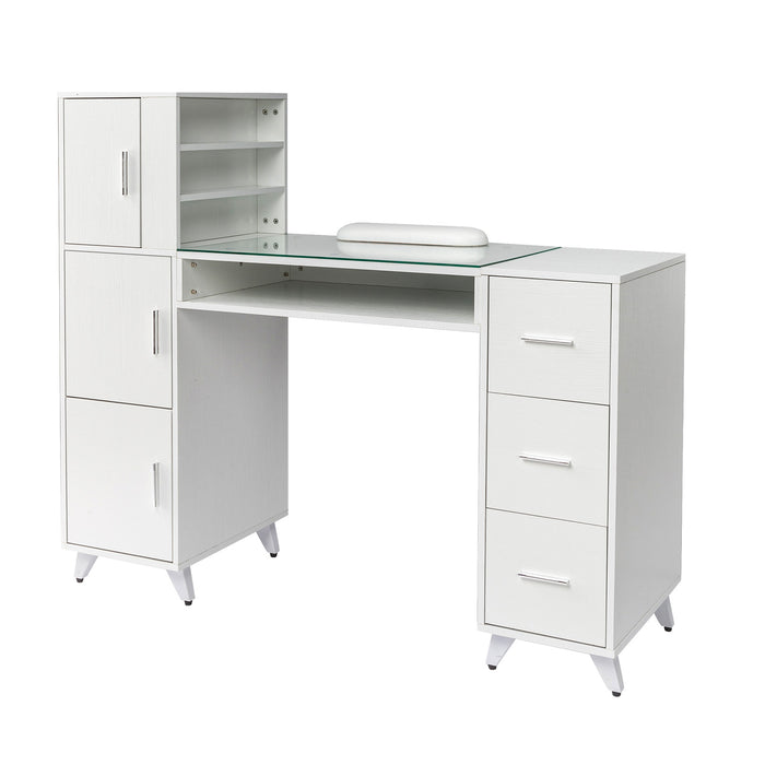 Omysalon Manicure Table Nail Desk w/Glass Top Black/White/Pink