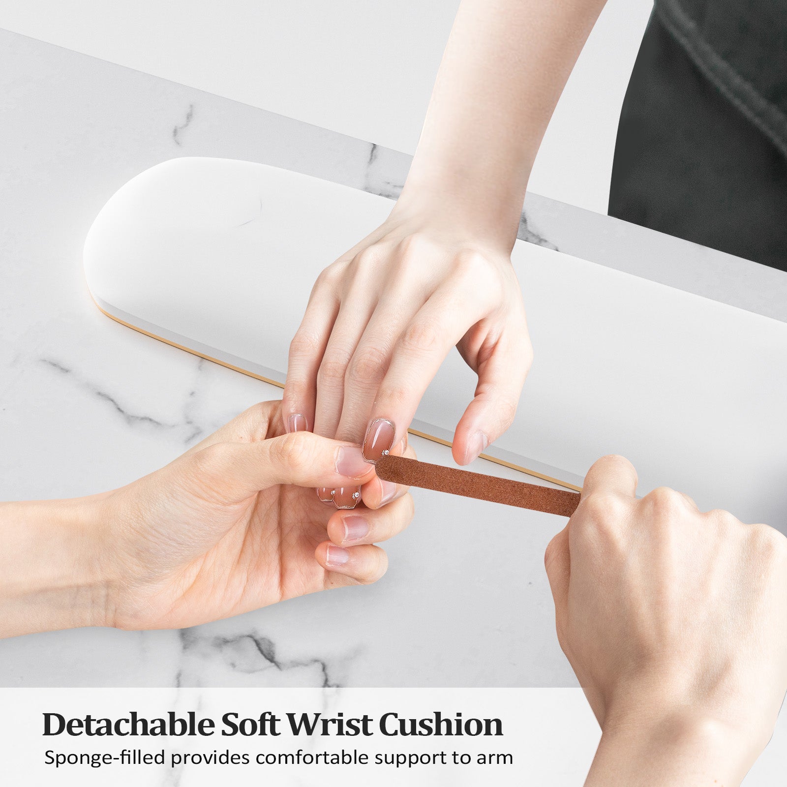 OmySalon Marbling Texture Nail Manicure Table w/Wrist Rest & 2-Tier Desktop 3 Drawers