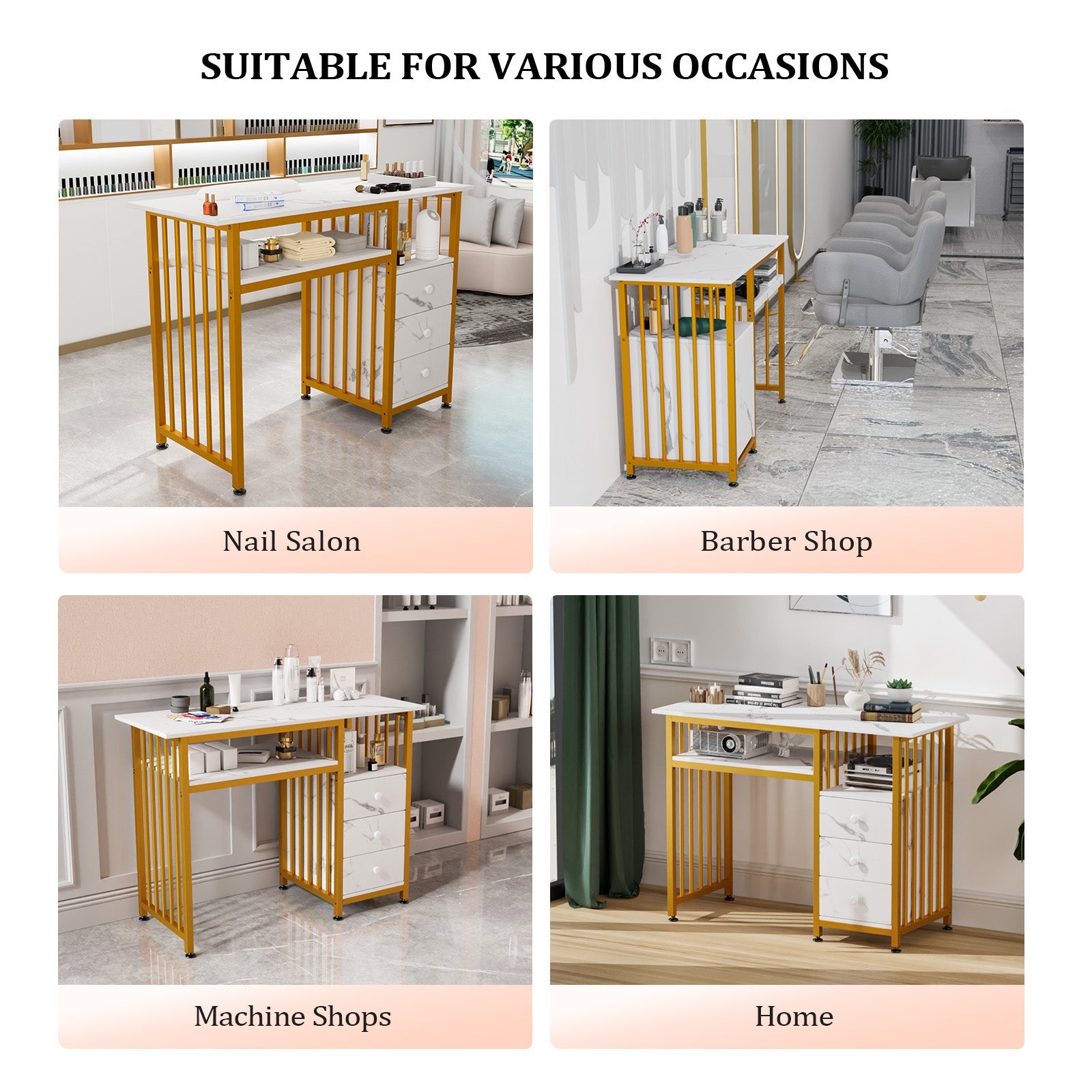 OmySalon Manicure Table w/Wrist Rest & 2-Tier Desktop