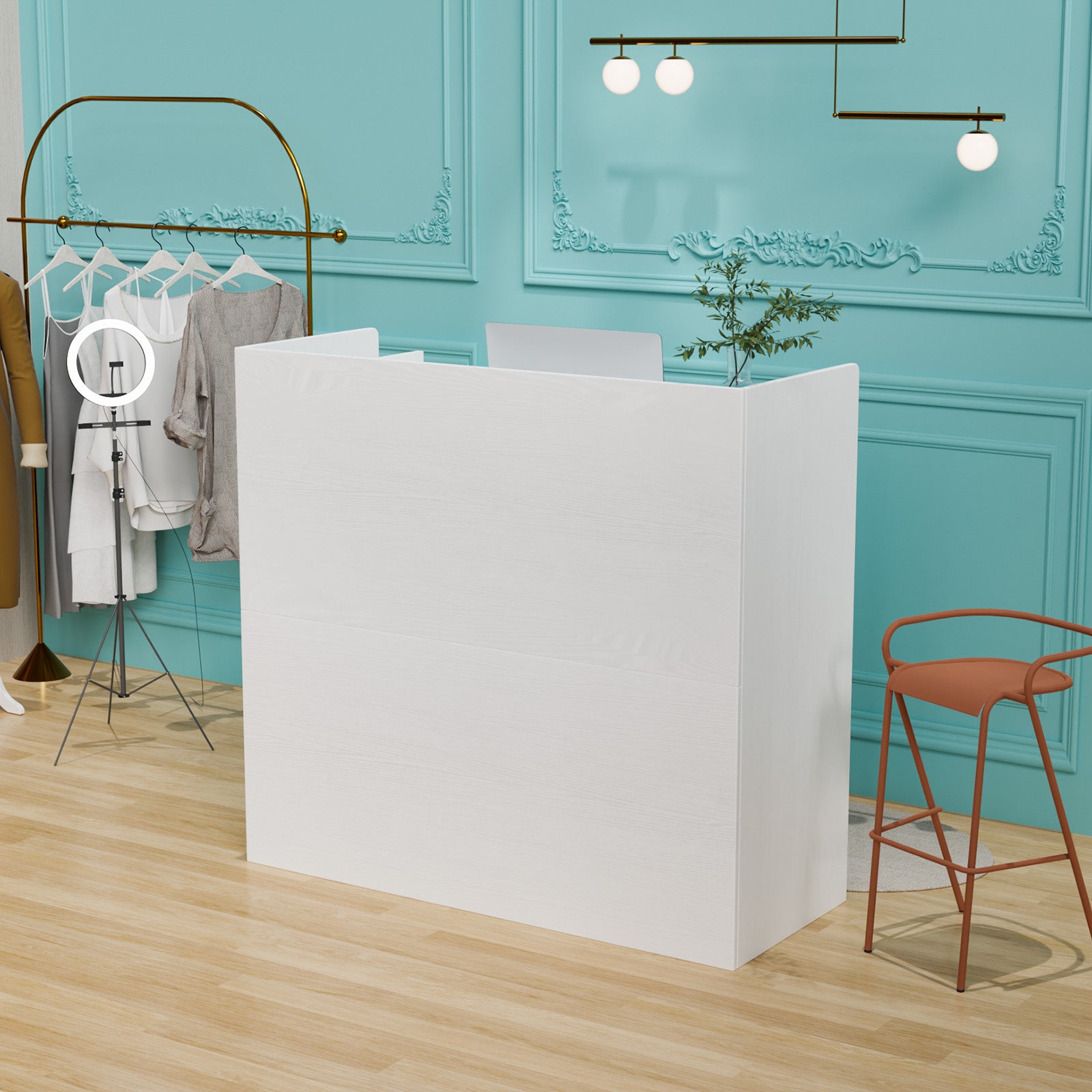 OmySalon OSRD-H Modern Computer Reception Desk with Lockable Drawers Storage Cabinet & Shelf