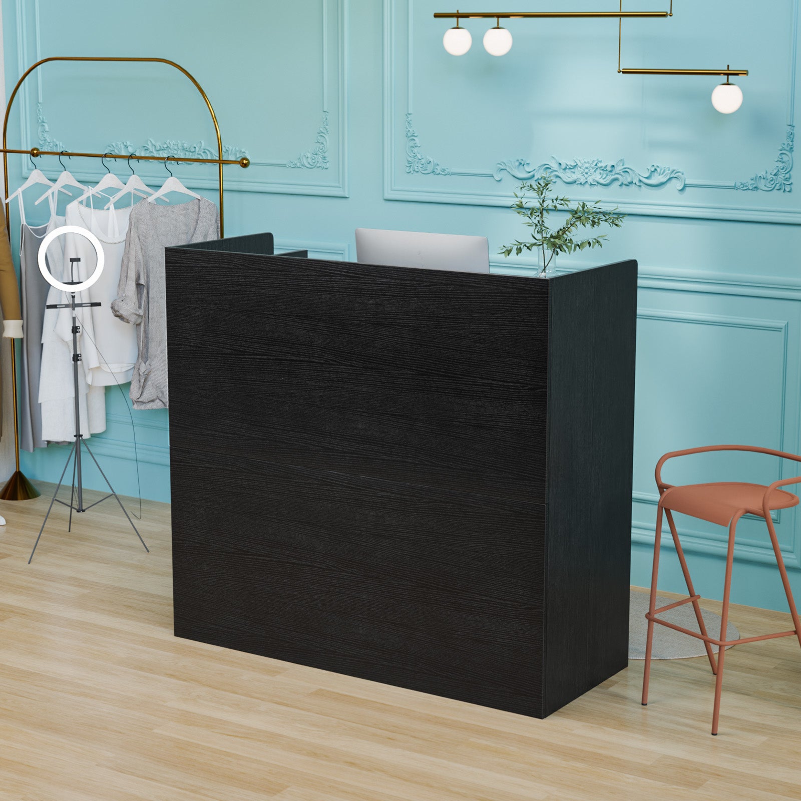 OmySalon OSRD-H Modern Computer Reception Desk with Lockable Drawers Storage Cabinet & Shelf
