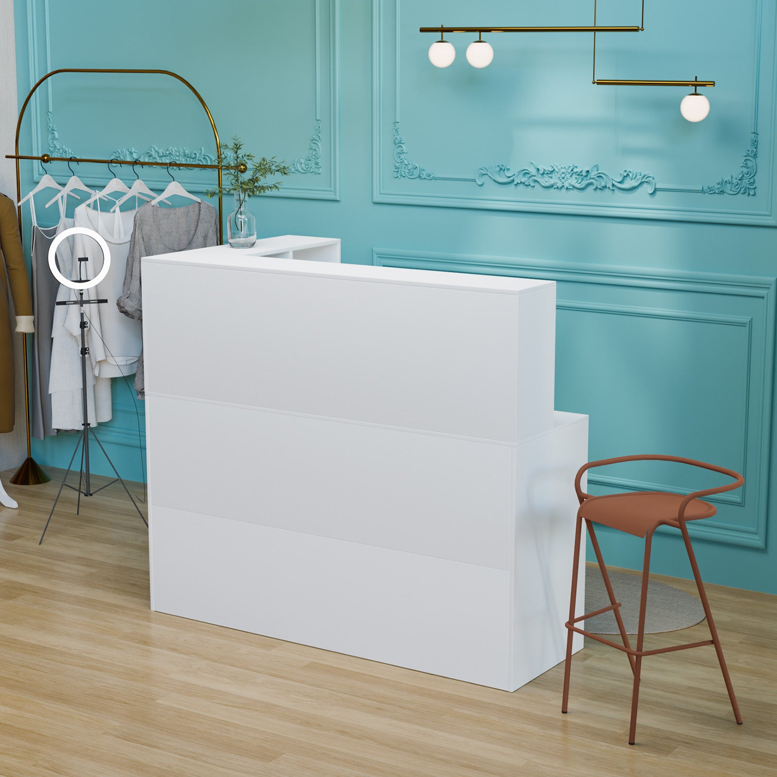 OmySalon OSRD-L Modern Computer Reception Desk with Removable Grid and Lockable Drawer
