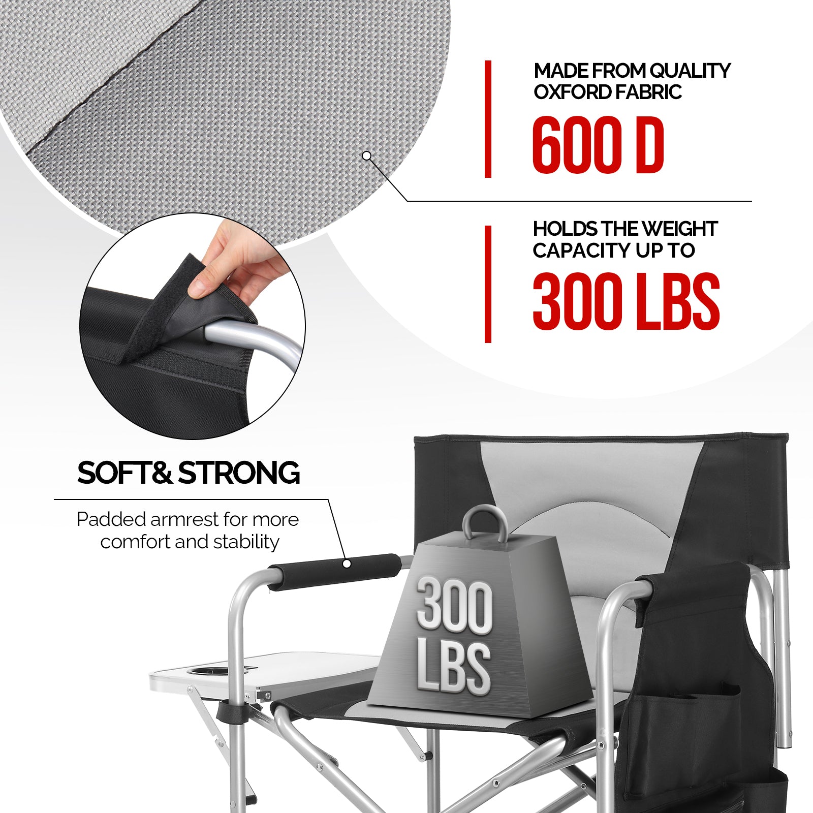 OmySalon Portable Folding Director Chair Makeup Artist Chair with Side Table 22in/26in/30in
