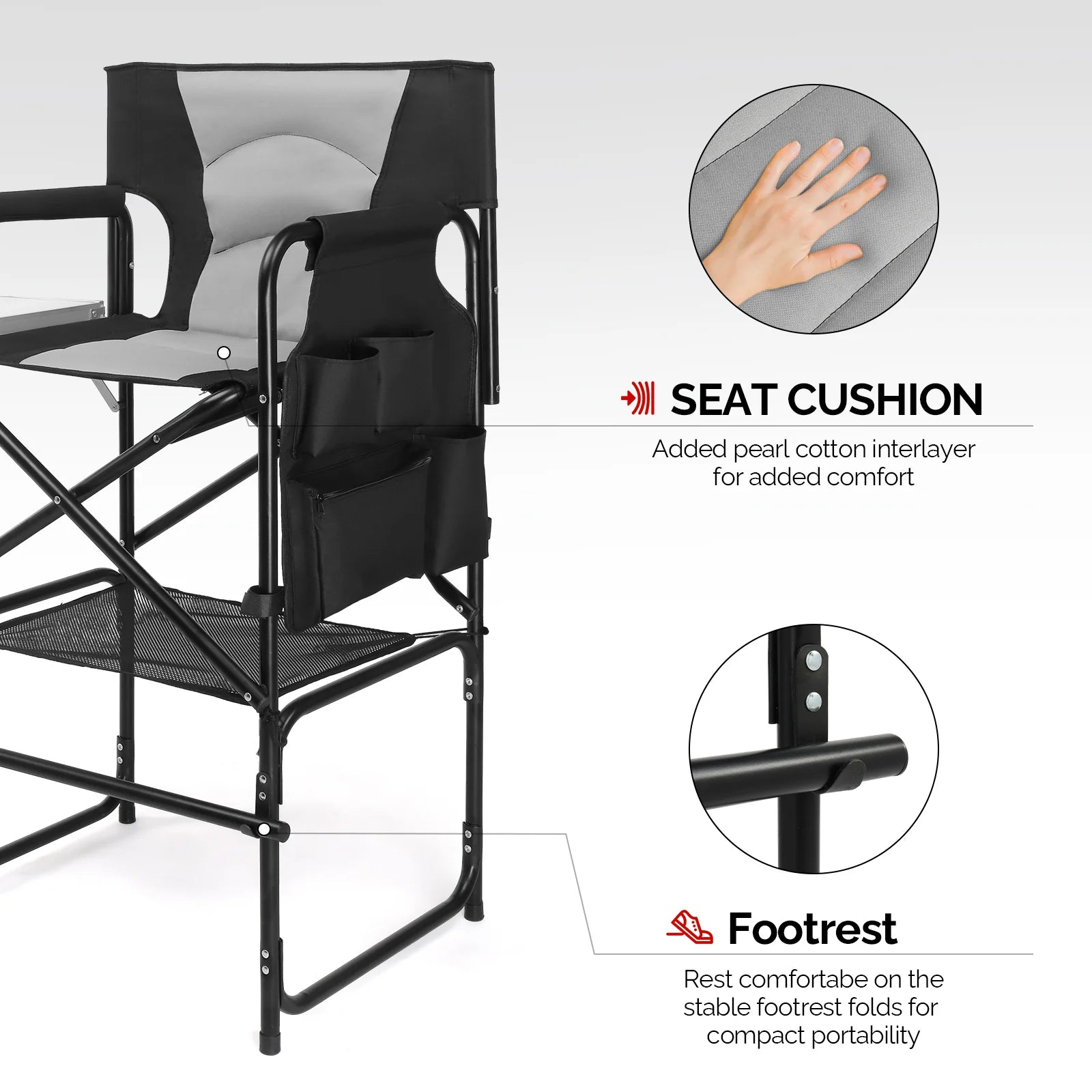 OmySalon Portable Folding Director Chair Makeup Artist Chair with Side Table 22in/26in/30in