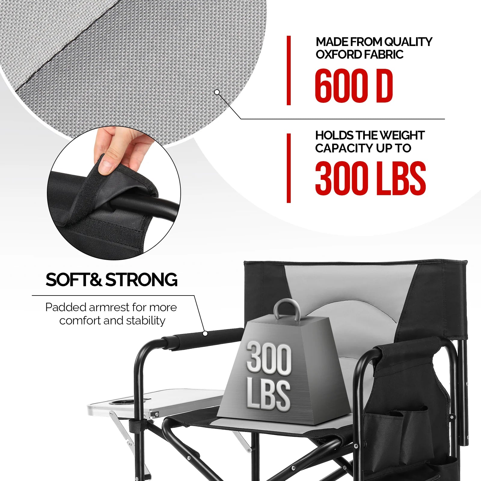 OmySalon Portable Folding Director Chair Makeup Artist Chair with Side Table 22in/26in/30in