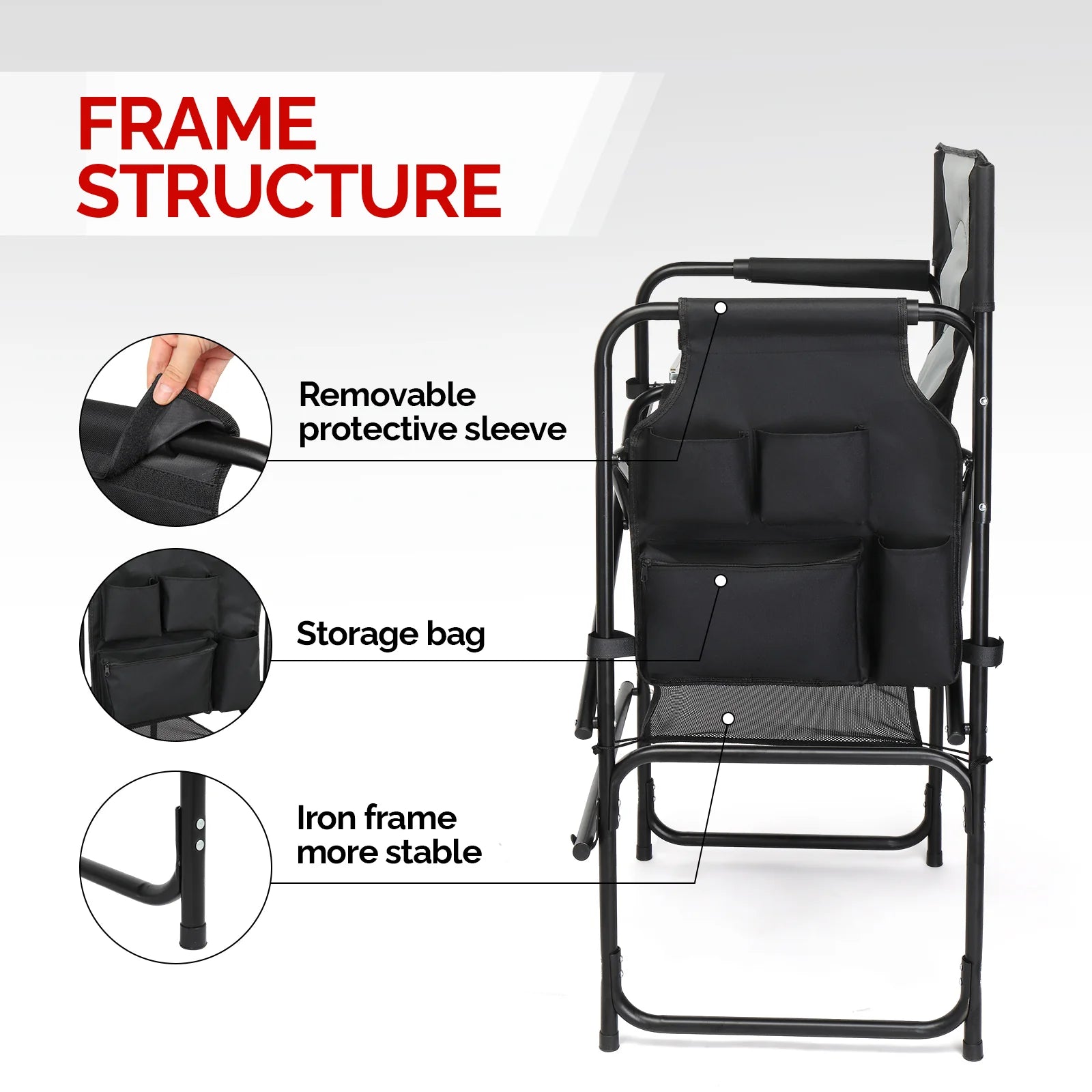 OmySalon Portable Folding Director Chair Makeup Artist Chair with Side Table 22in/26in/30in