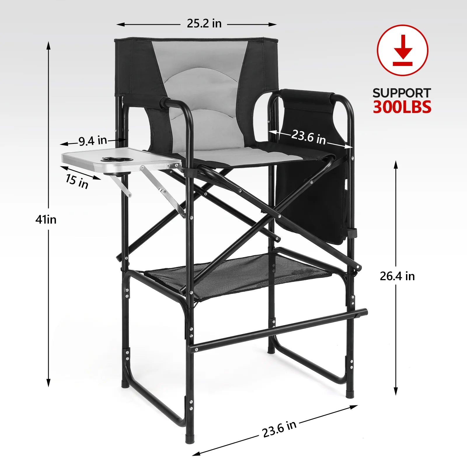 OmySalon Portable Folding Director Chair Makeup Artist Chair with Side Table 22in/26in/30in