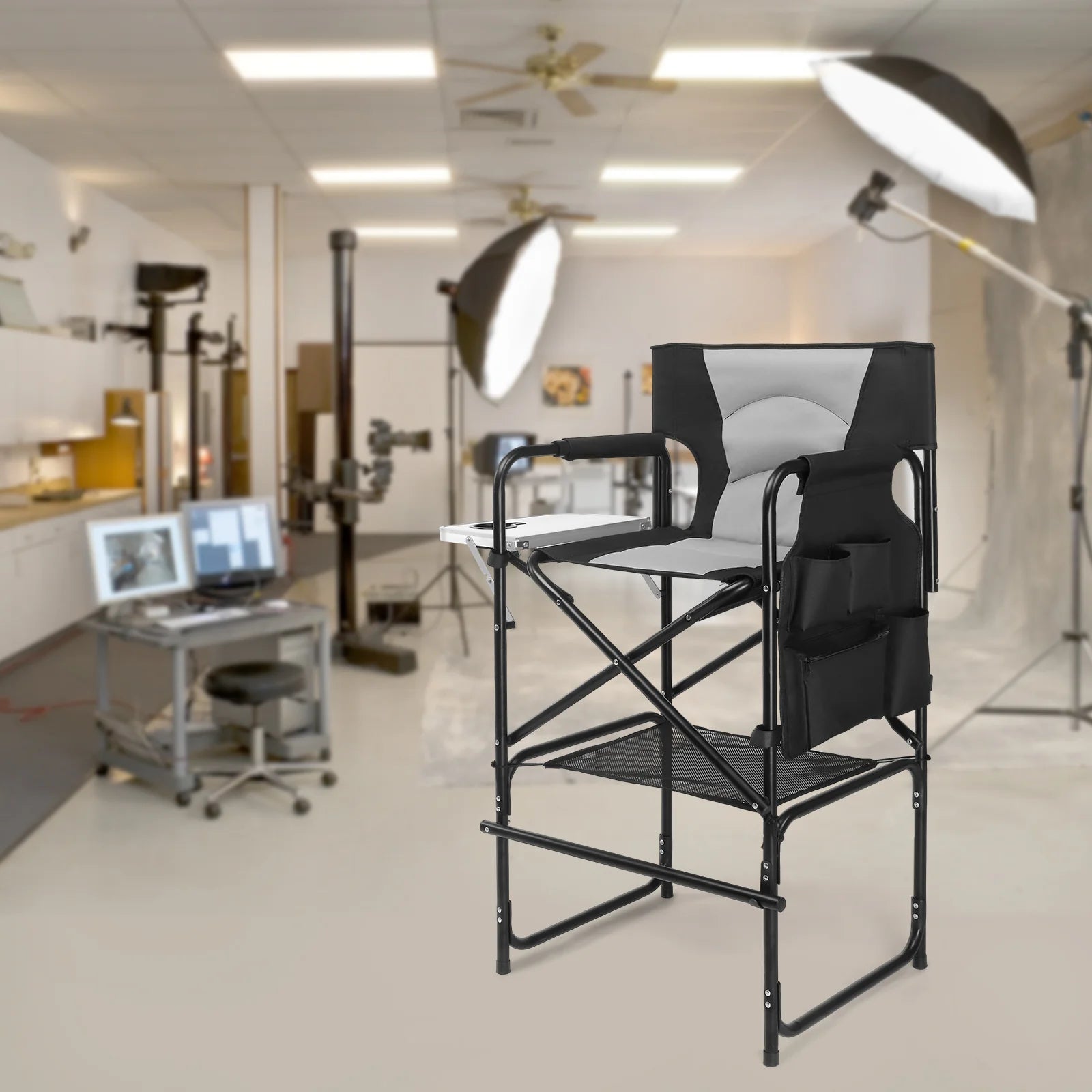 OmySalon Portable Folding Director Chair Makeup Artist Chair with Side Table 22in/26in/30in