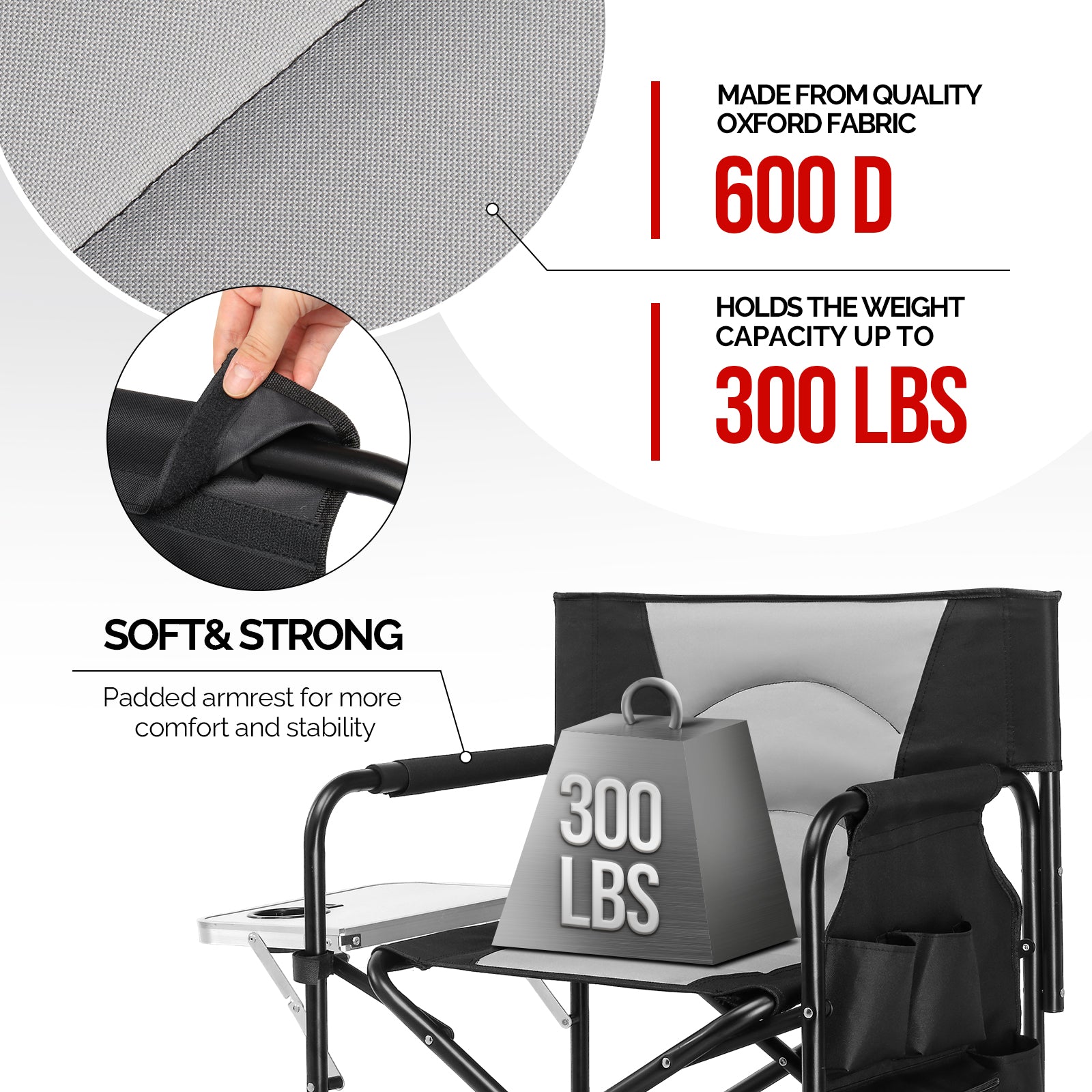 OmySalon Portable Folding Director Chair Makeup Artist Chair with Side Table 22in/26in/30in