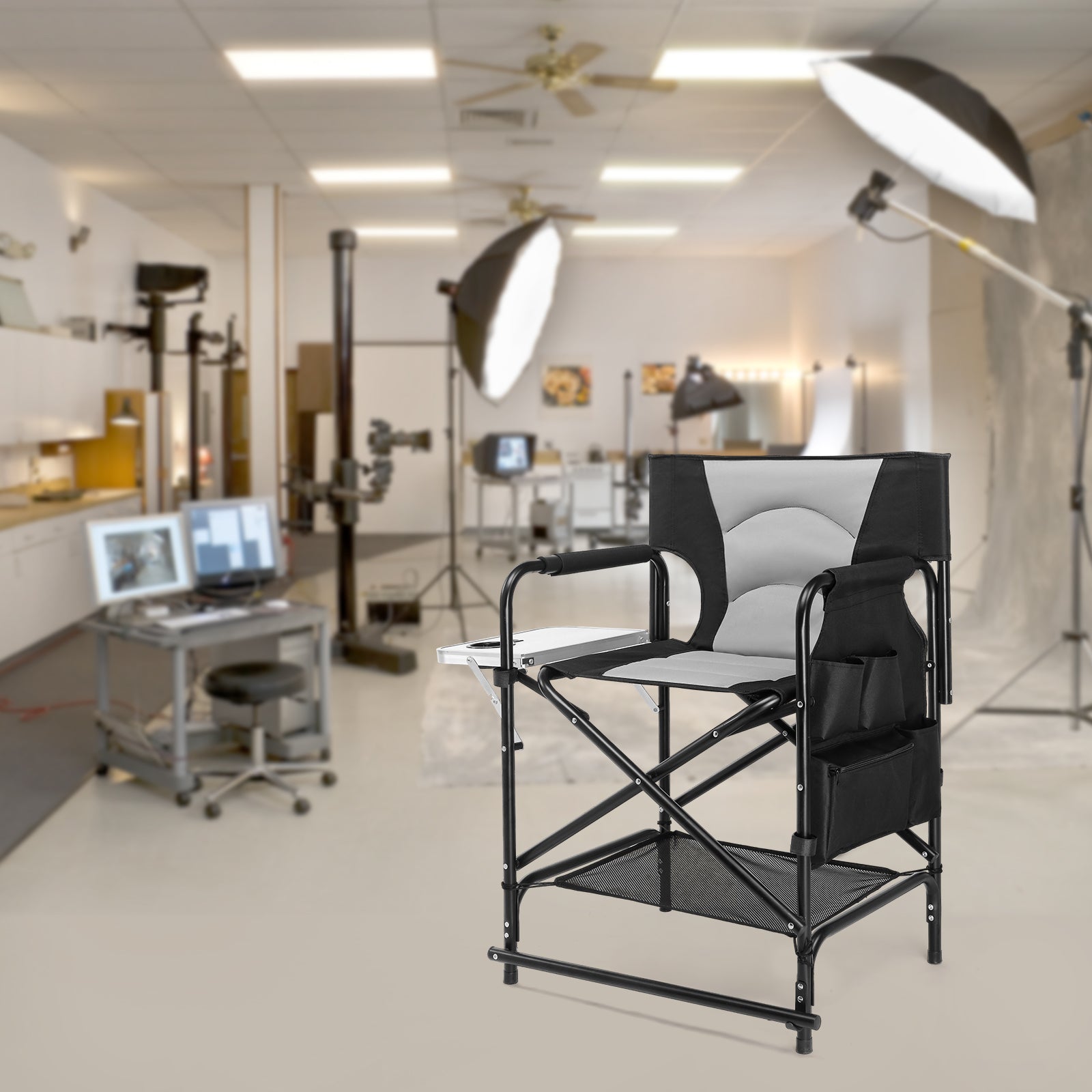 OmySalon Portable Folding Director Chair Makeup Artist Chair with Side Table 22in/26in/30in