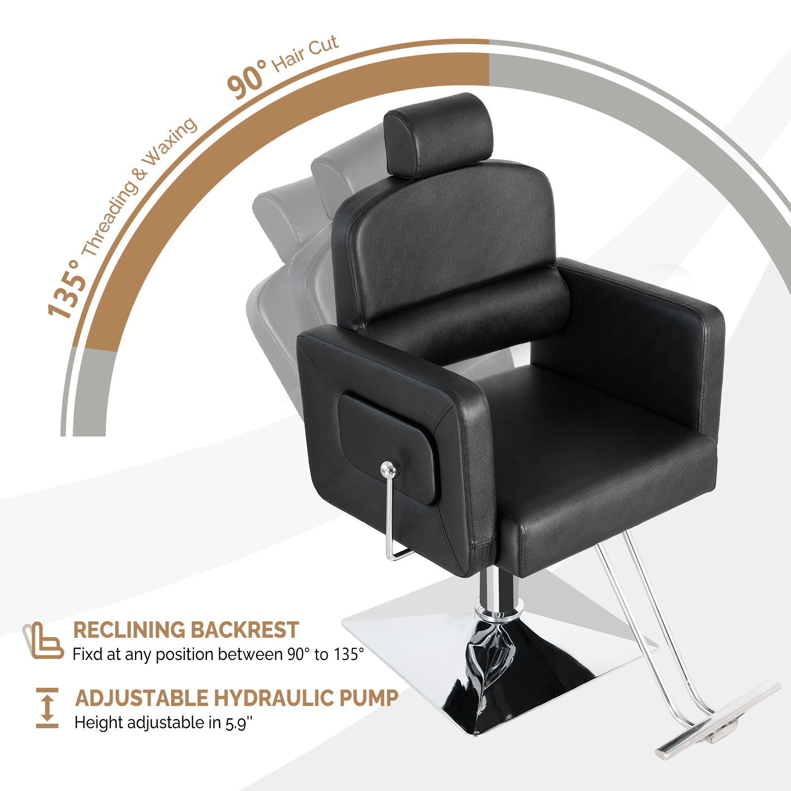 OmySalon SC1801 All Purpose Heavy Duty Reclining Minimalist Hair Salon Chair w/Headrest