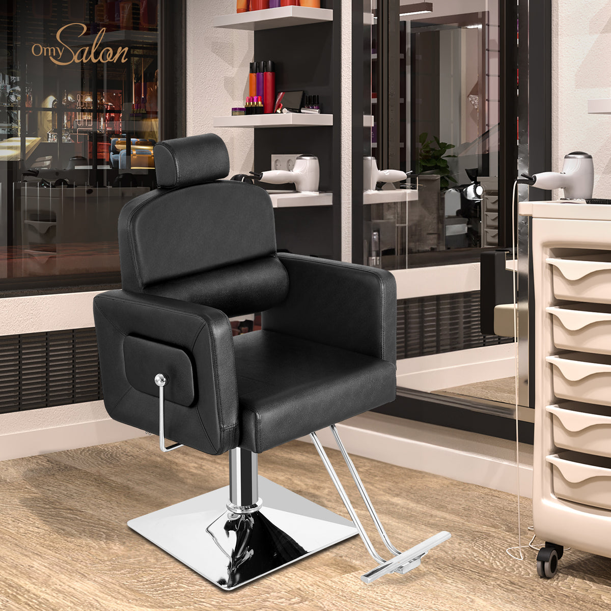 OmySalon SC1801 All Purpose Heavy Duty Reclining Minimalist Hair Salon Chair w/Headrest