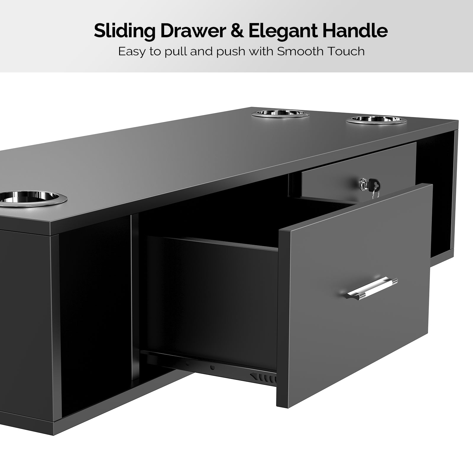 OmySalon HSC-17 Wall Mount Salon Styling Station w/2 Lockable Drawers 2 Side Open Space 5 Hair Dryer Holders