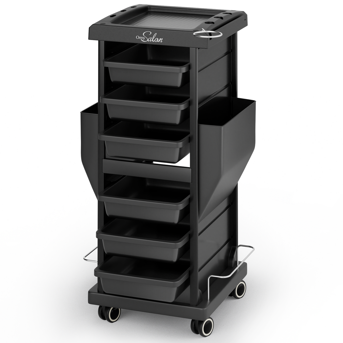 OmySalon ST1101 Multipurpose Rolling Salon Trolley Cart w/Wheels & 6 Drawers Hair Dryer Holders