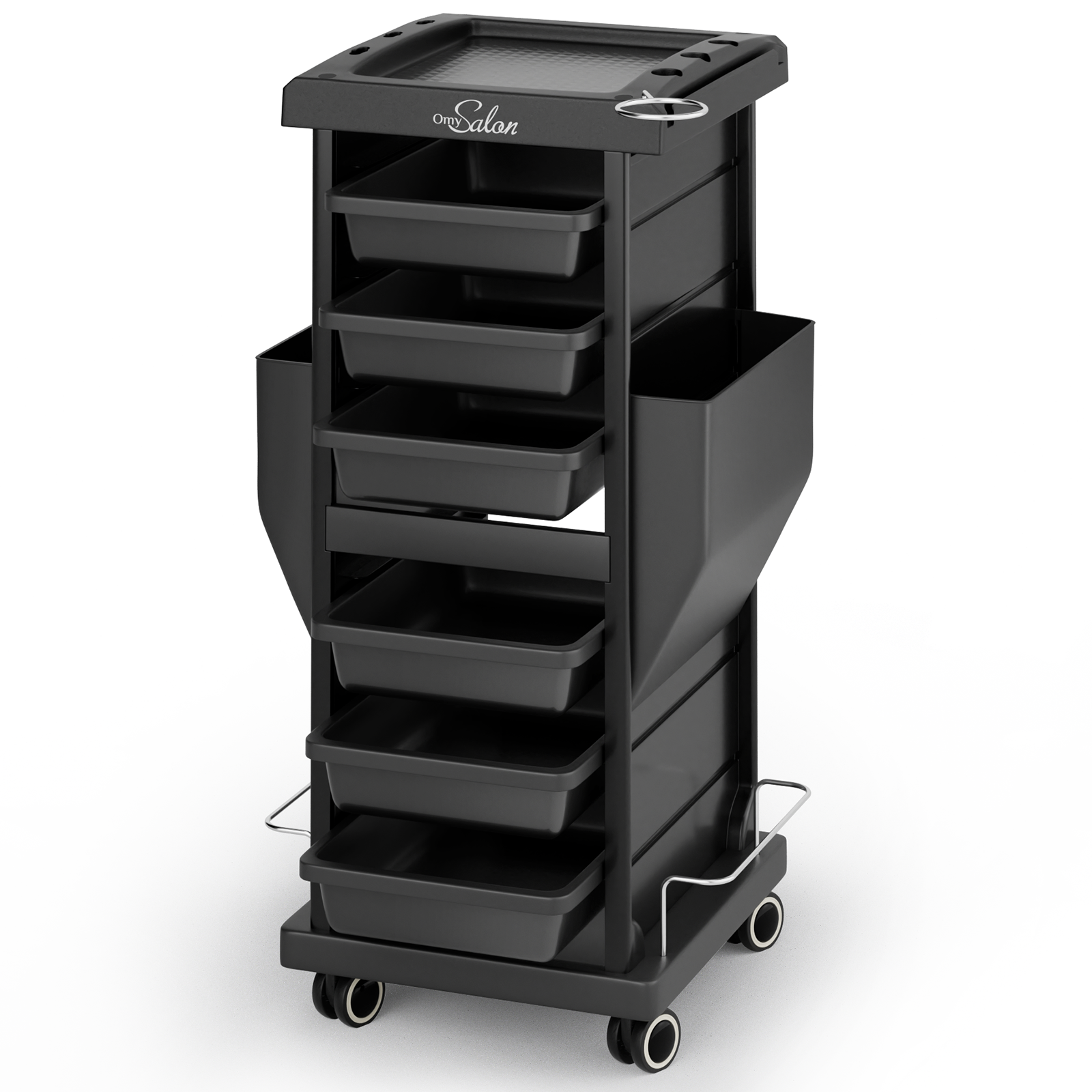 OmySalon ST1101 Multipurpose Rolling Salon Trolley Cart w/Wheels & 6 Drawers Hair Dryer Holders