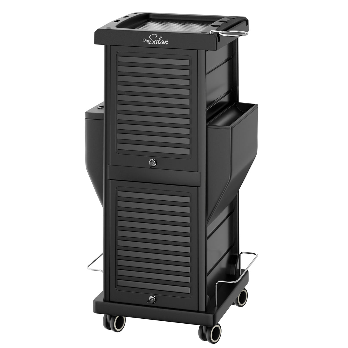 OmySalon ST1102 Multipurpose Rolling Salon Trolley Cart w/Wheels & 6 Drawers Hair Dryer Holders with Lock