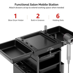 OmySalon Multipurpose Rolling Salon Trolley Cart w/Wheels & 6 Drawers Hair Dryer Holders with Lock