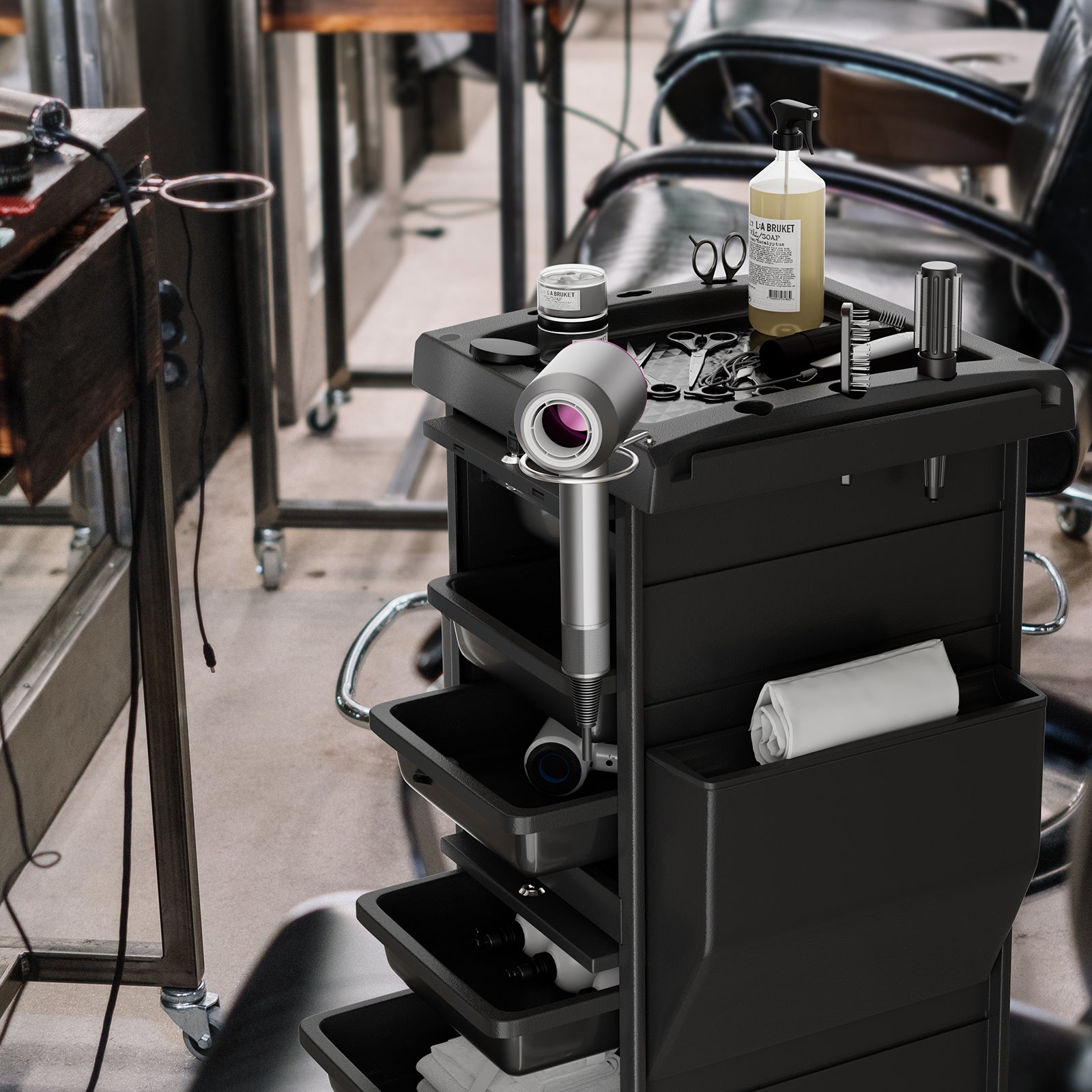OmySalon ST1102 Multipurpose Rolling Salon Trolley Cart w/Wheels & 6 Drawers Hair Dryer Holders with Lock