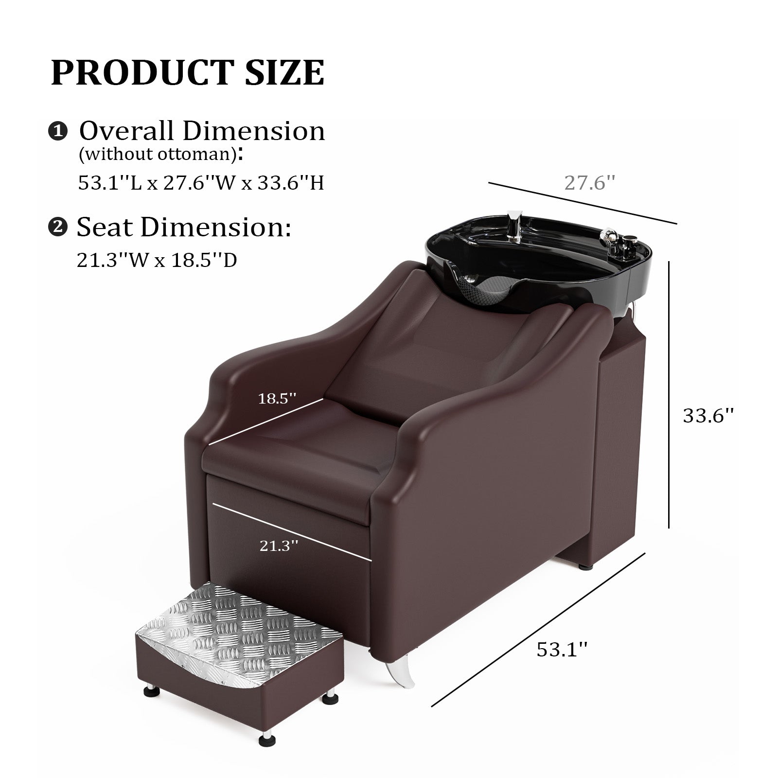 OmySalon BU1301 Salon Shampoo Bowl and Chair Backwash Unit with Extra Large Ceramic Bowl & Freestanding Ottoman