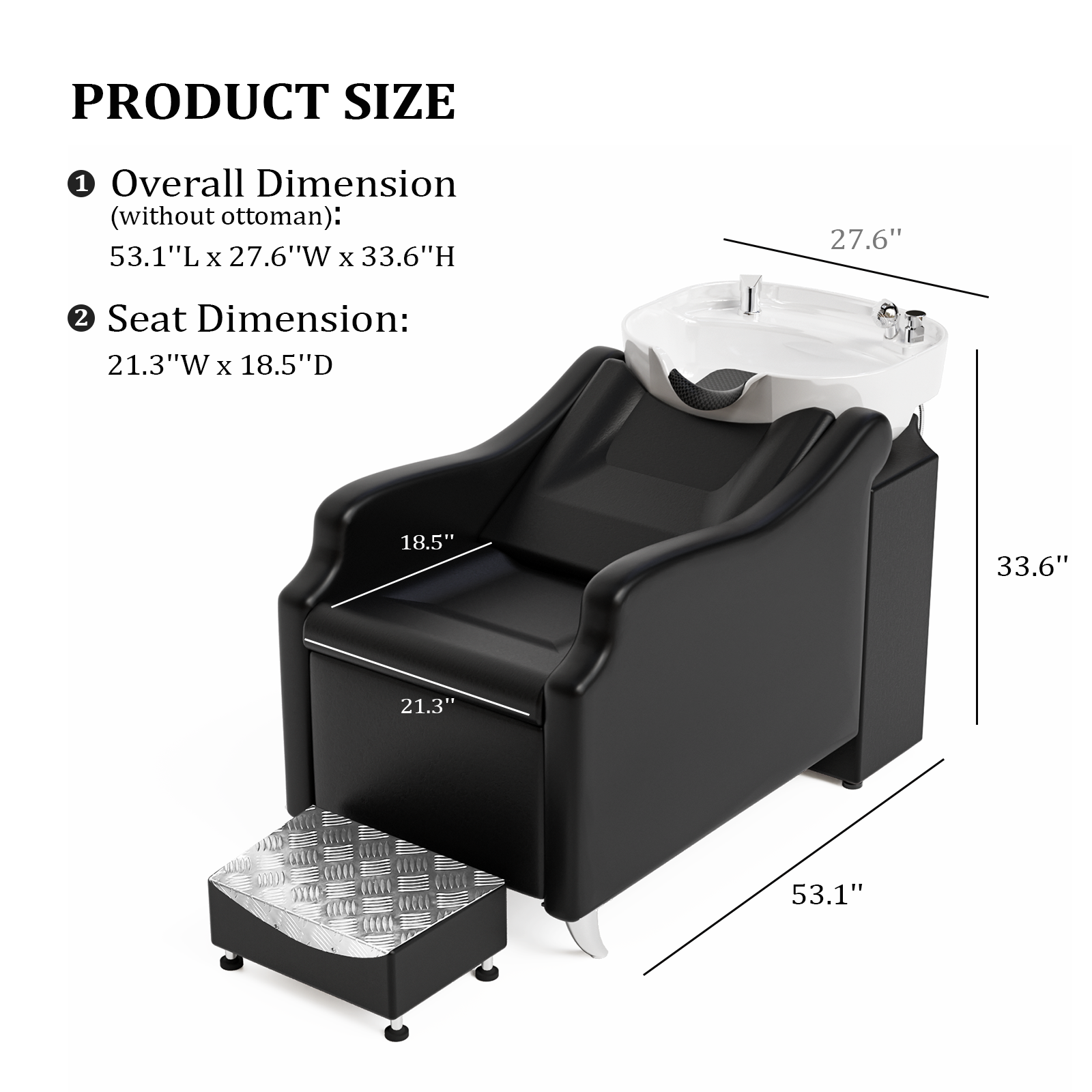 OmySalon BU1301 Salon Shampoo Bowl and Chair Backwash Unit with Extra Large Ceramic Bowl & Freestanding Ottoman