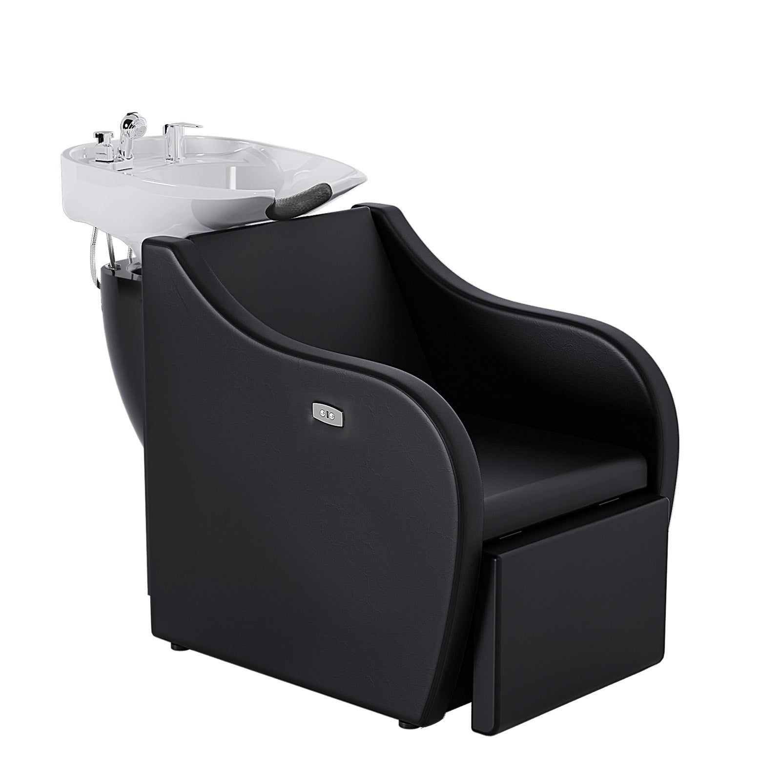 OmySalon BU1211 Electric Shampoo Bowl and Chair Backwash Unit with Reclining Legrest & Tilting Porcelain Shampoo Sink