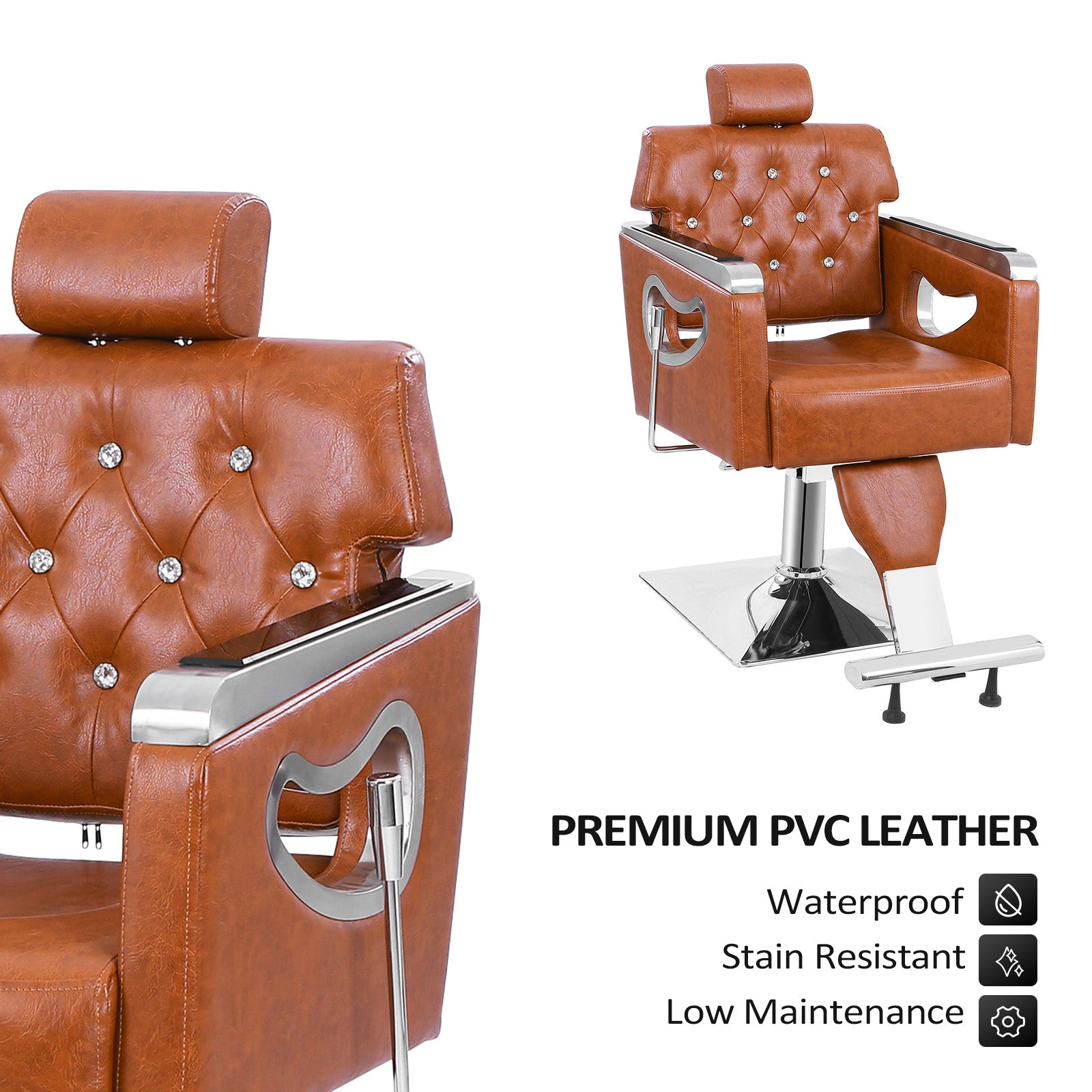 OmySalon SC1902 All Purpose Heavy Duty Reclining Hair Salon Chair w/Headrest and Acrylic Diamond Decorated Backrest