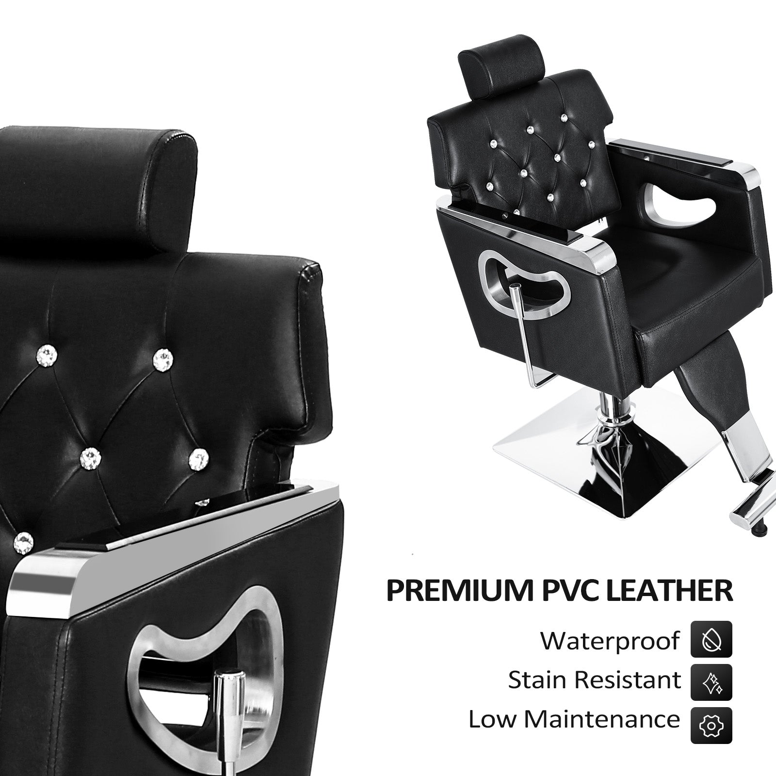 OmySalon SC1902 All Purpose Heavy Duty Reclining Hair Salon Chair w/Headrest and Acrylic Diamond Decorated Backrest