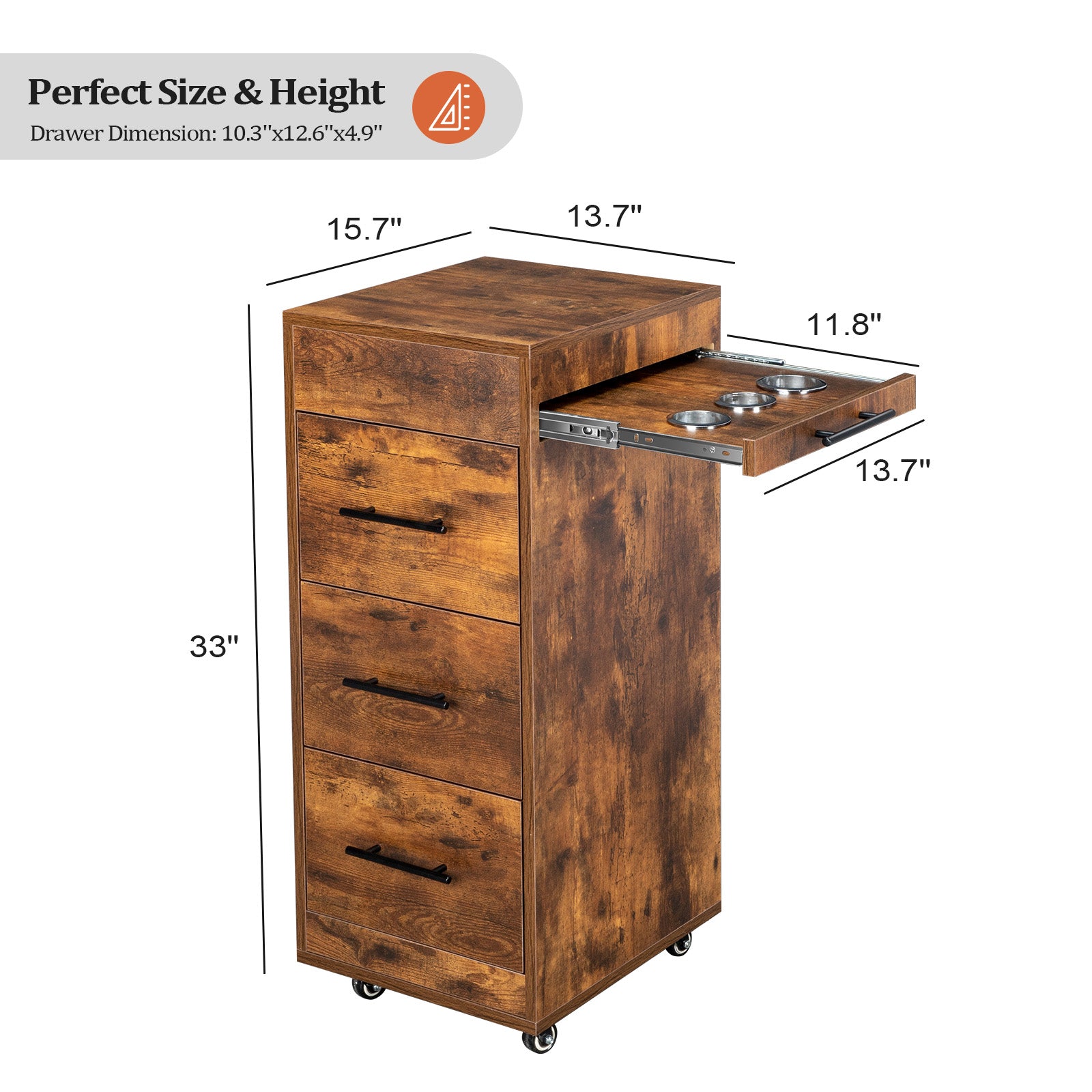 OmySalon ST1601 Wooden Mobile Salon Trolley Cart w/Wheels & 3 Drawers