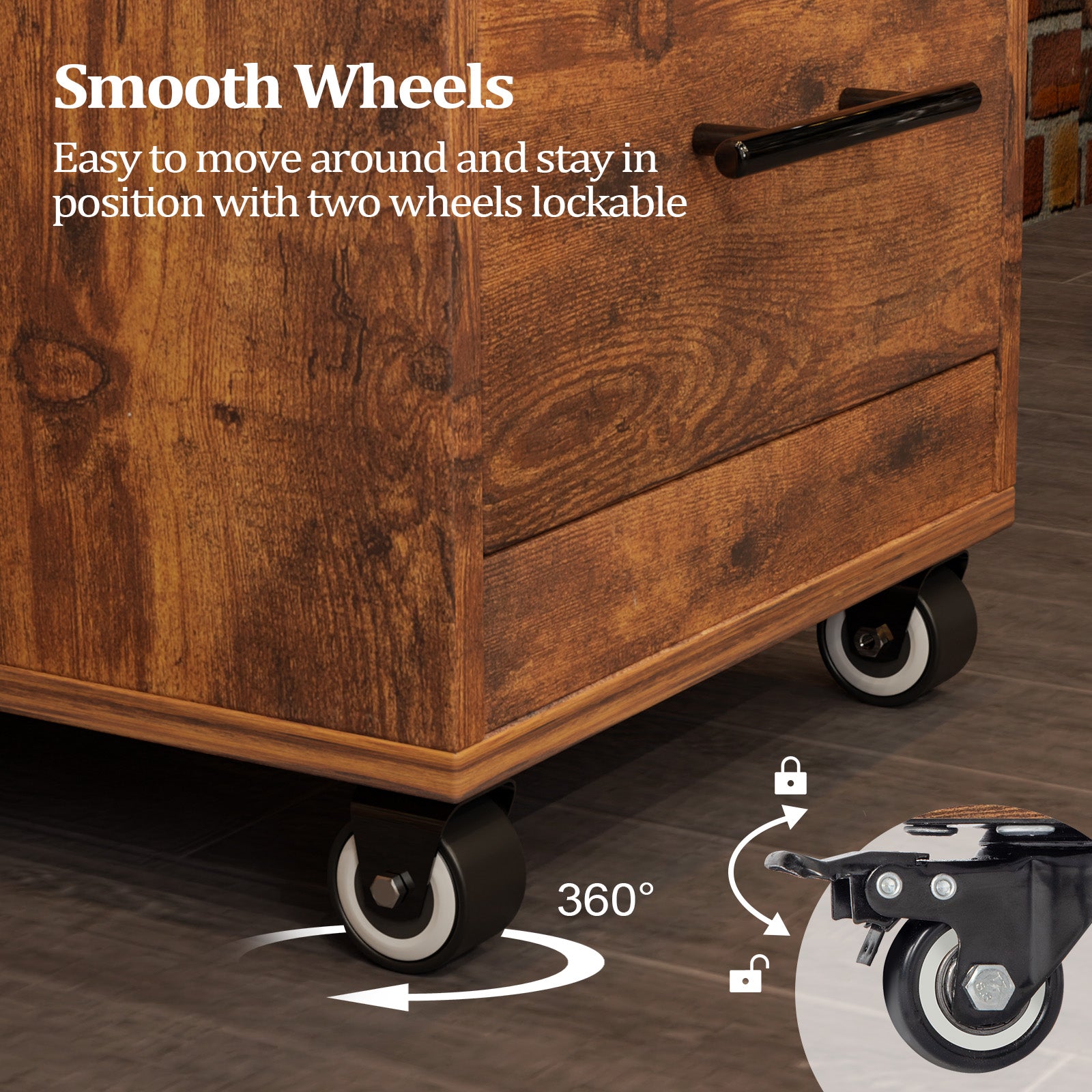 OmySalon ST1601 Wooden Mobile Salon Trolley Cart w/Wheels & 3 Drawers