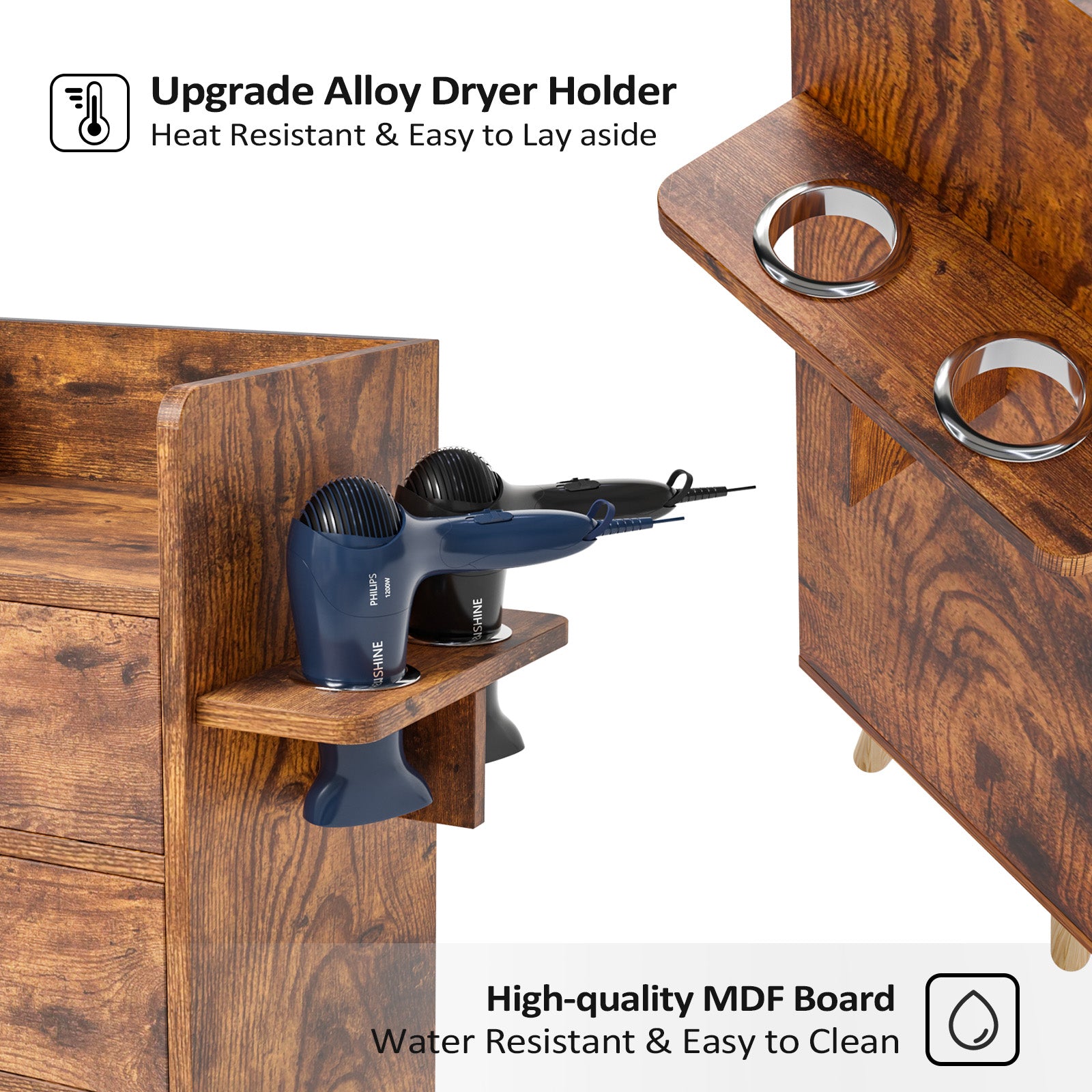 OmySalon HSC-16 4-Layer Salon Styling Storage Station w/4 Drawers 2 Hair Dryer Holders & Raised Table Legs