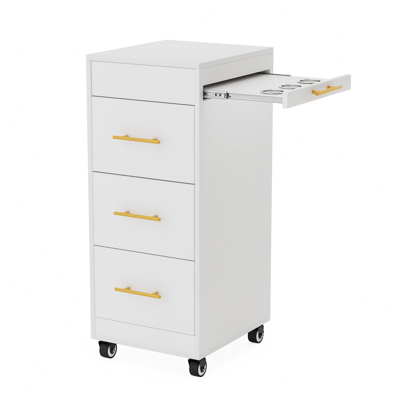 OmySalon ST1601 Wooden Mobile Salon Trolley Cart w/Wheels & 3 Drawers