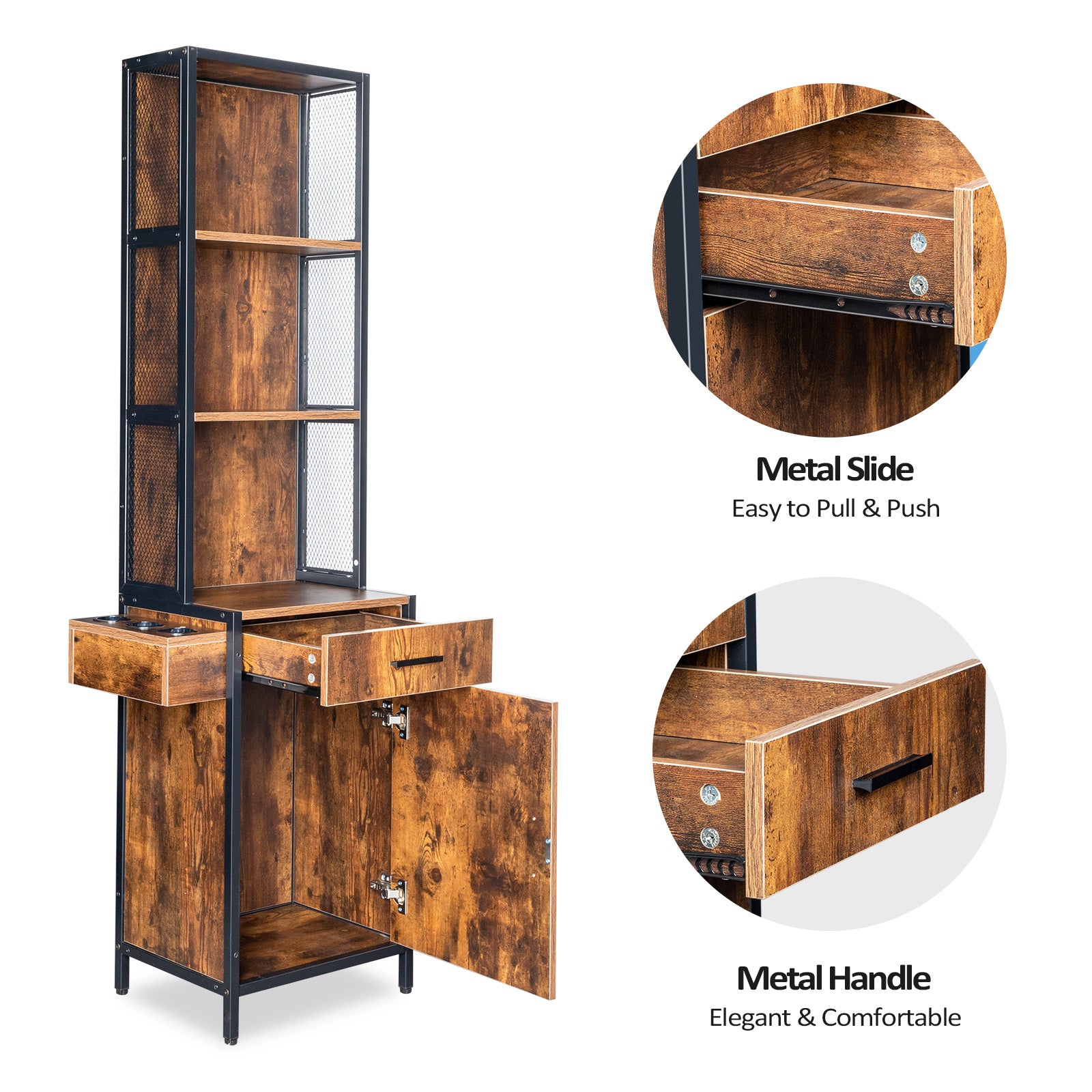 OmySalon Barber Storage Station Cabinet w/1 Drawer 3-Tier Storage Shelf 1 Storage Cabinet 3 Hair Dryer Holders